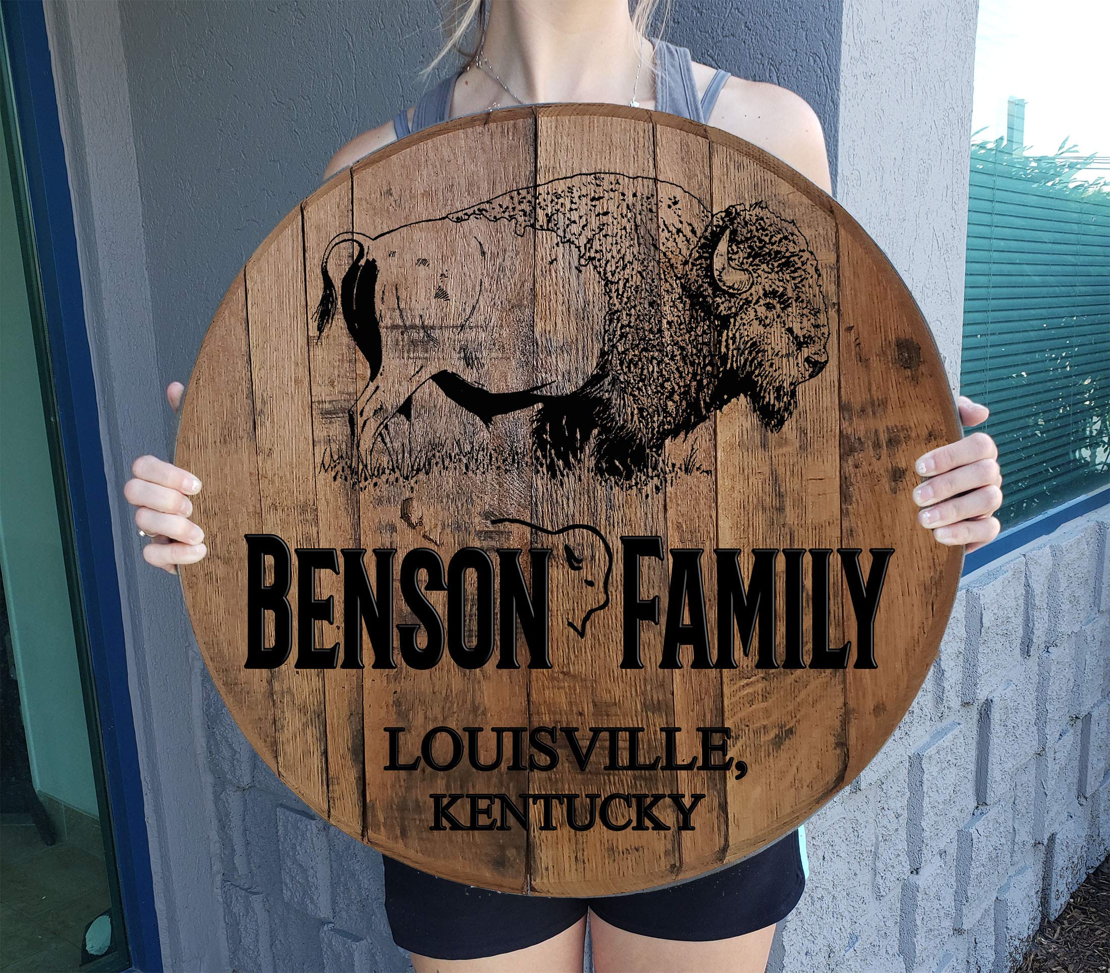 Personalized Whiskey Barrel Bar Signs - Custom Wooden Wall Decor for Man Cave, Buffalo & Bison Design - Large Natural Brown Wooden Gift for Whiskey Lovers | Perfect for Home Bar, Basement Decor & Western-Themed Rooms