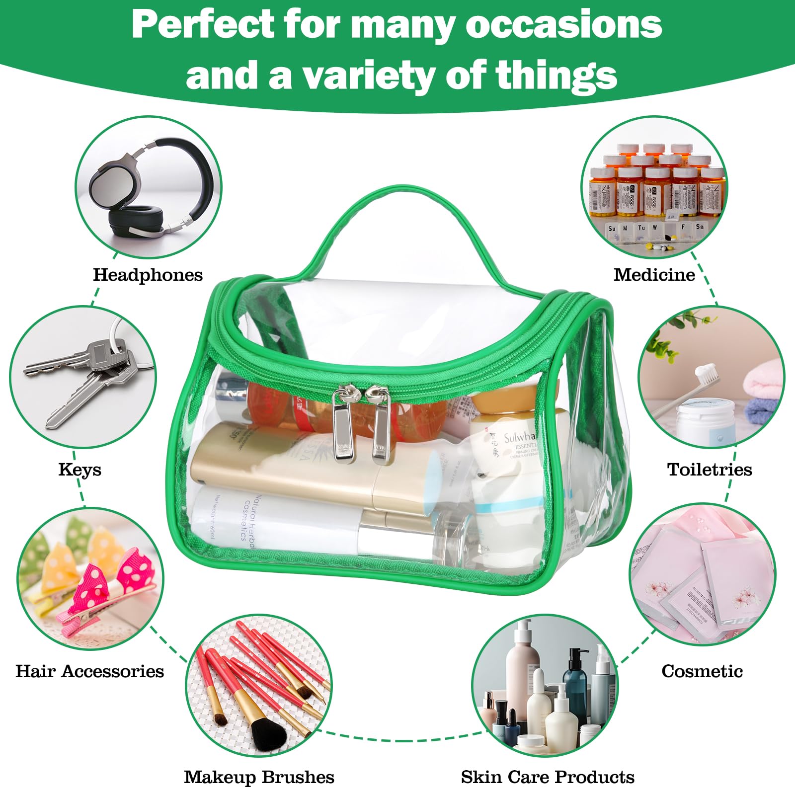 HAOGUAGUA Heavy Duty Clear Cosmetic Bag - Waterproof Transparent Travel Makeup Toiletry Organizer (Green, 1 Pack) | Perfect for Air Travel, Gym Essentials & Daily Beauty Storage