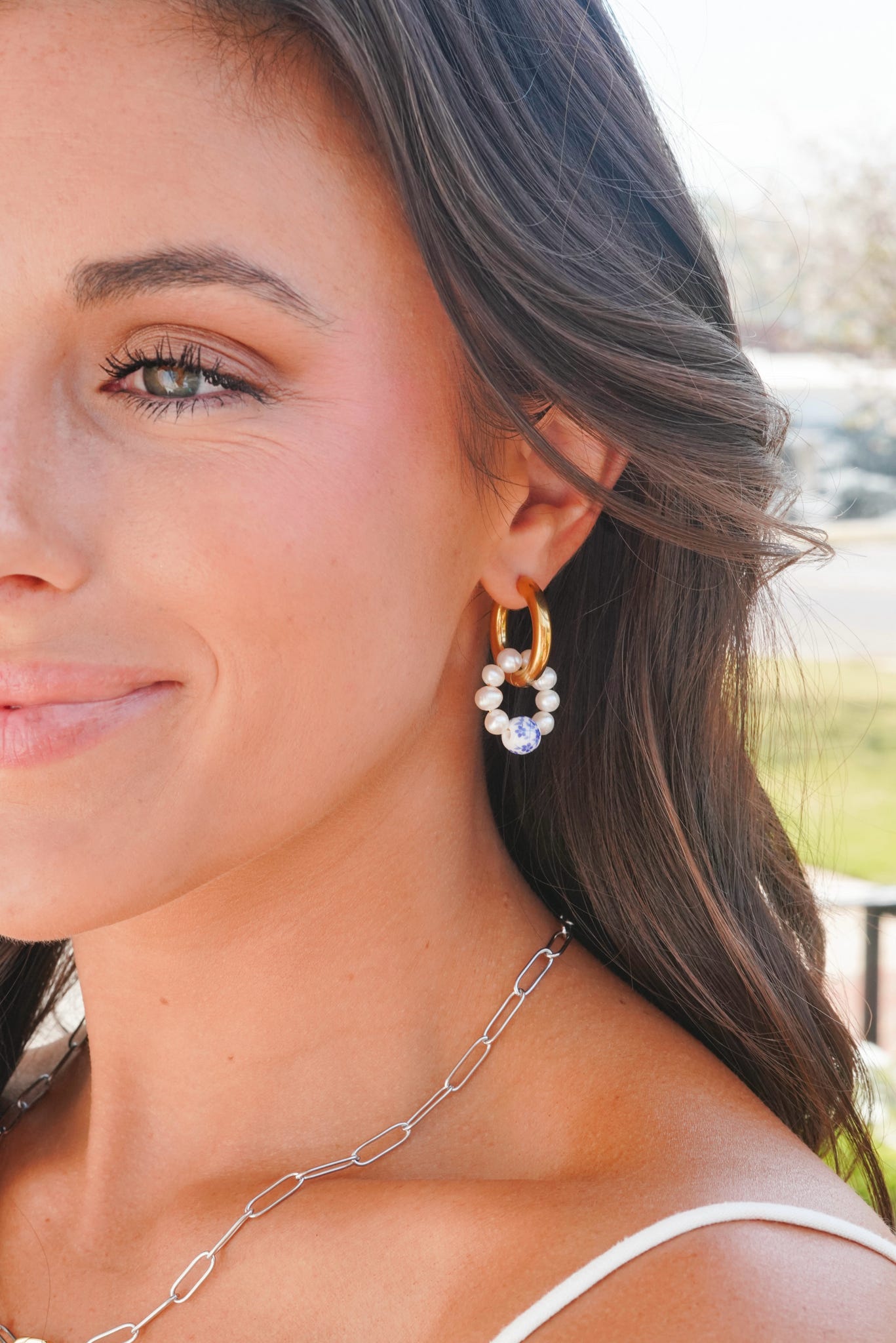 Lauren Kenzie Blue Willow Hoop Earrings - Vintage Floral Dangle Earrings for Women | Perfect for Boho, Wedding & Everyday Wear