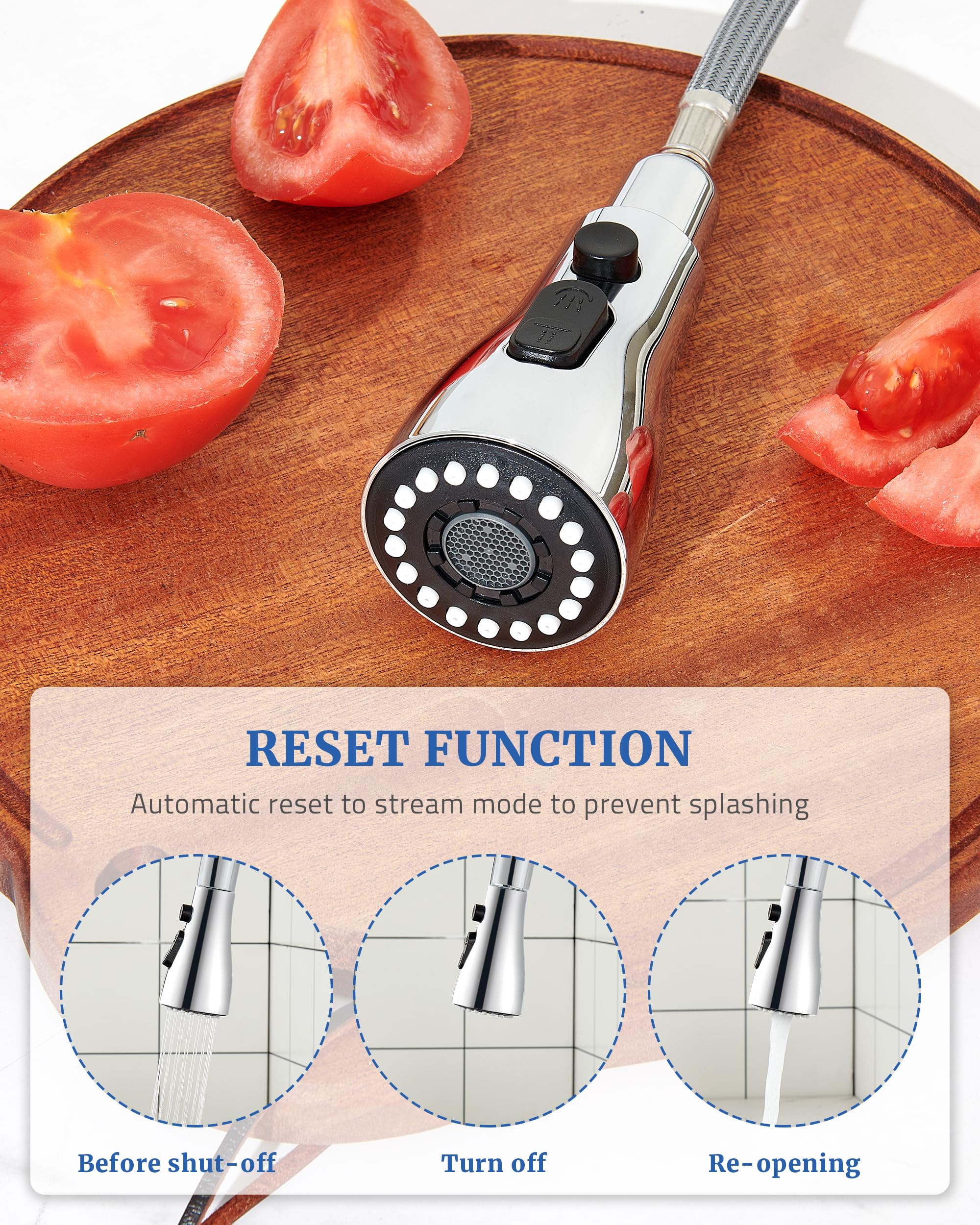 **15-in-1 Kitchen Faucet Spray Head Replacement with 3 Spray Modes - Pull Down & Pull Out Faucet Nozzle for Sink, Chrome Finish | Perfect for Dishwashing, Vegetable Rinsing & Counter Cleaning**