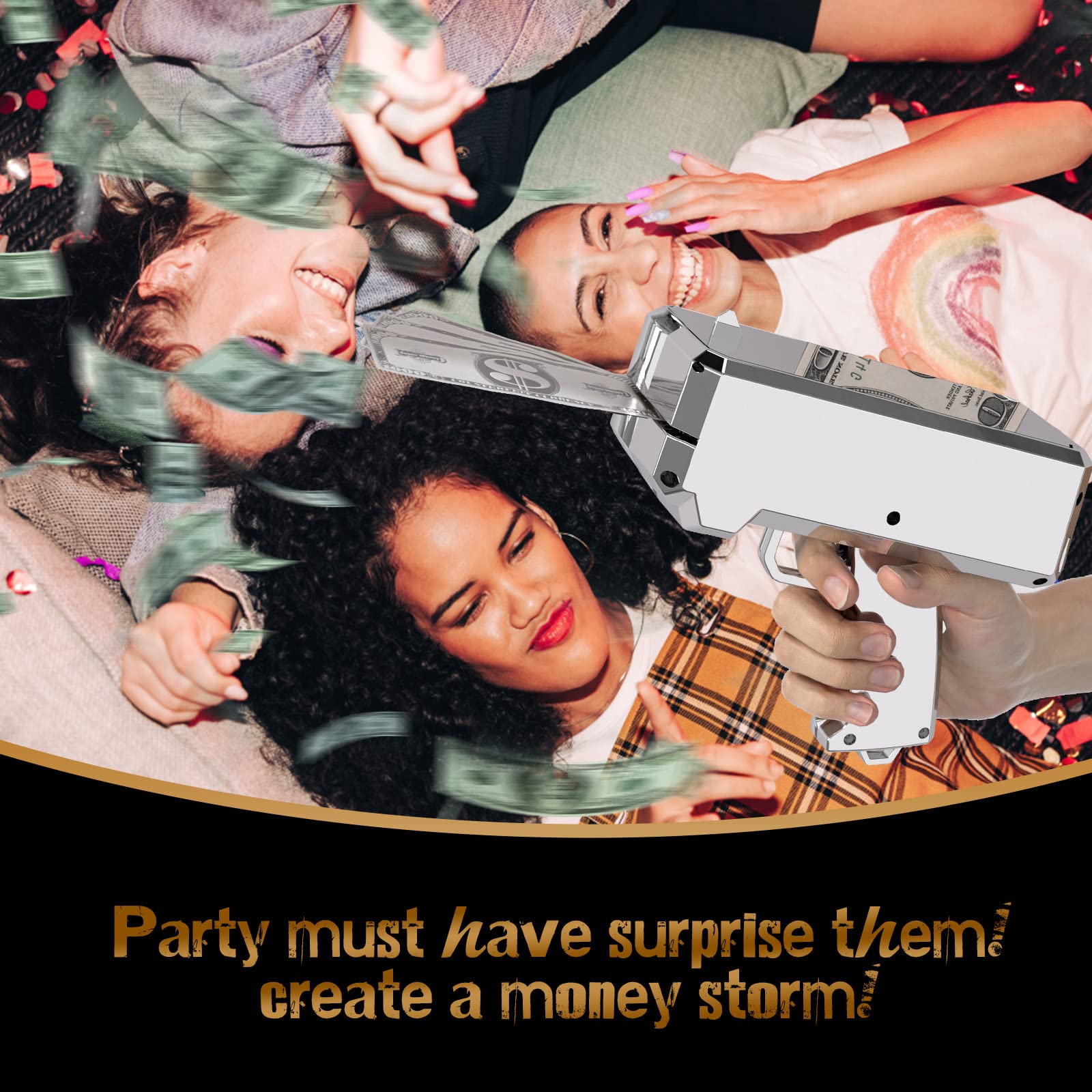 RUVINCE Realistic Money Gun Shooter - Prop Cash Gun for Movies, Parties & Games | Handheld Make It Rain Money Gun for Events, Celebrations & Film Props