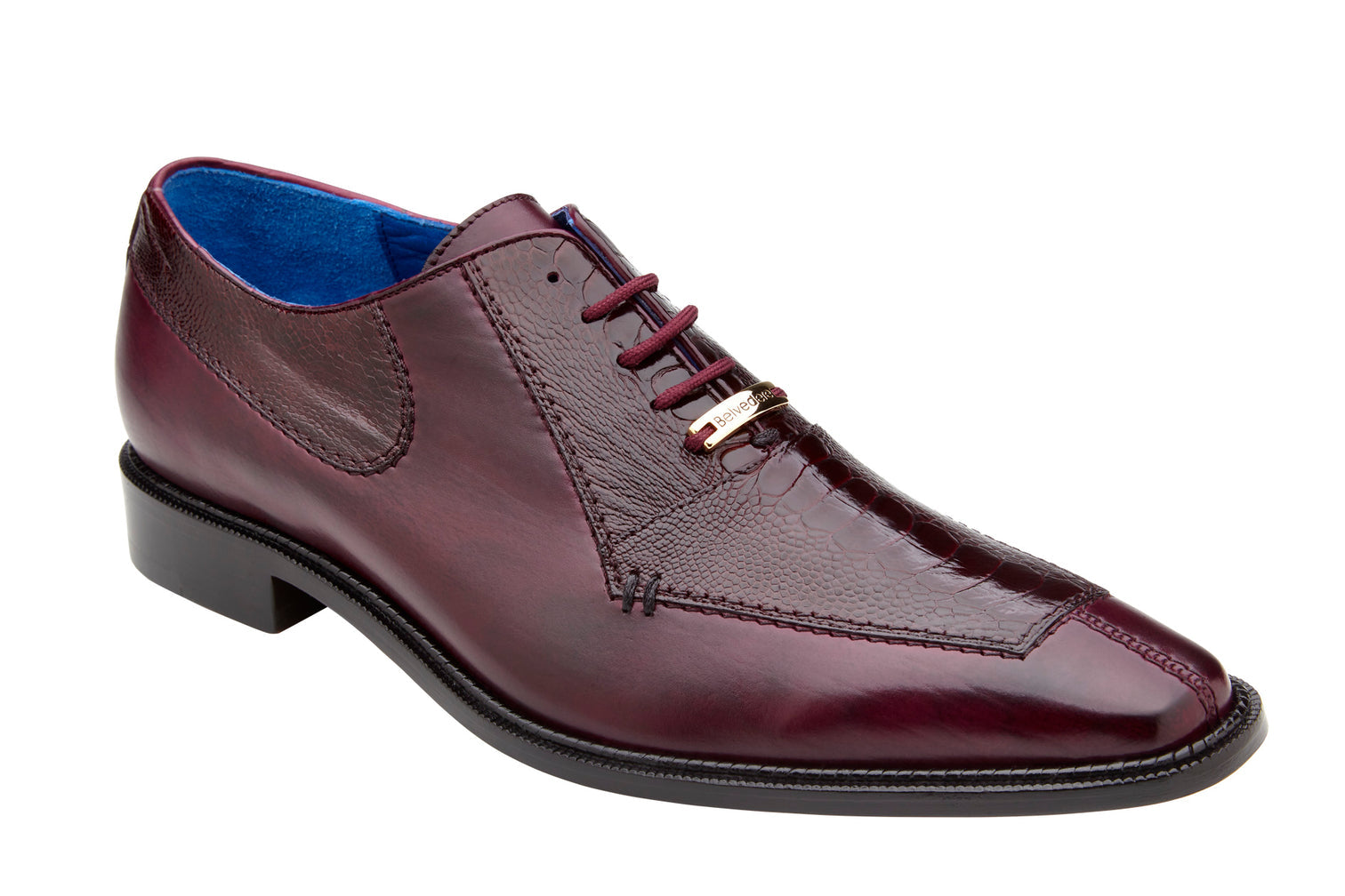 Belvedere Biagio Genuine Ostrich Leg & Italian Calfskin Dress Shoes - Antique Burgundy B13 | Premium Men's Formal Footwear for Business, Weddings & Special Occasions