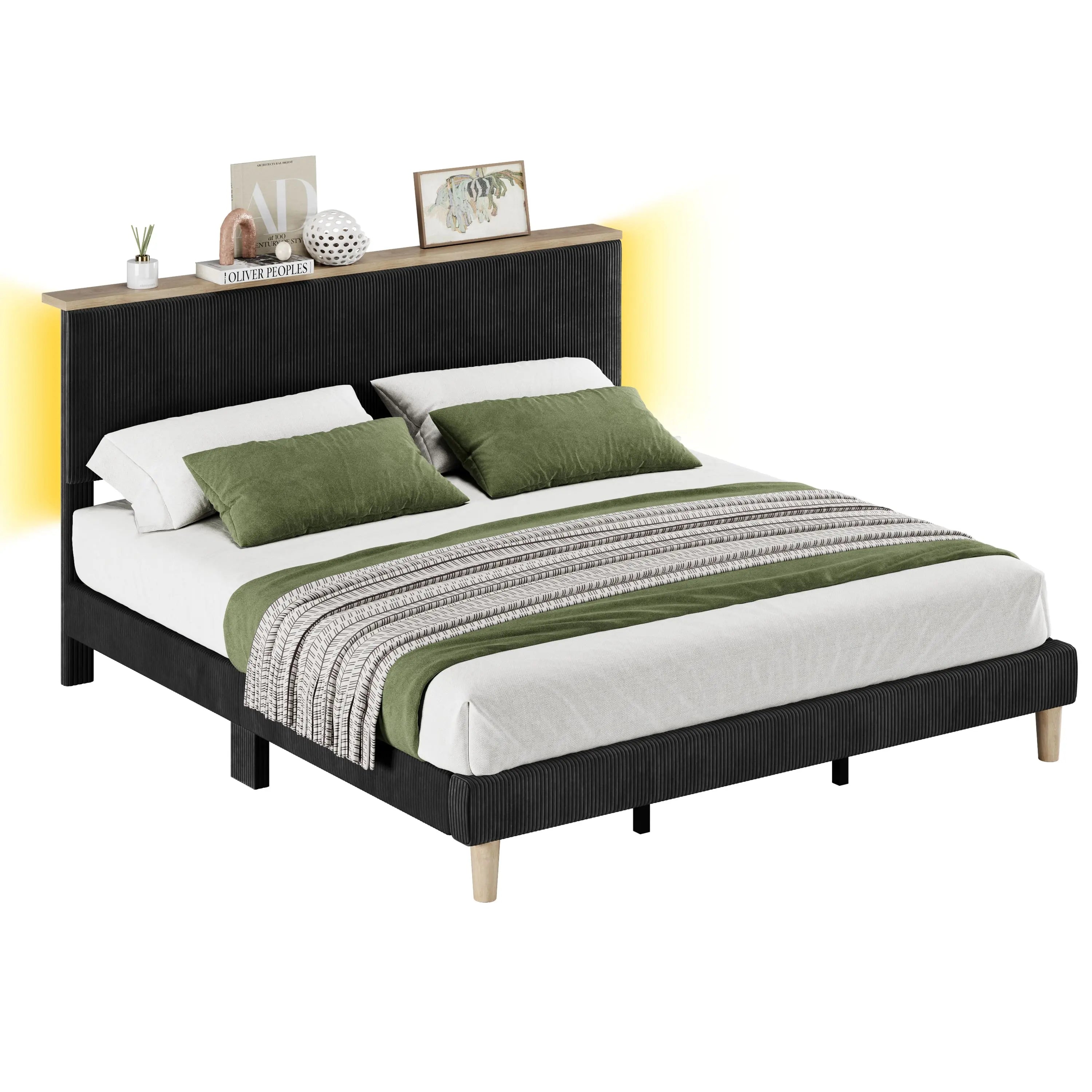 Bestier King Size Corduroy Upholstered Bed Frame with Adjustable Headboard - Luxurious Bedroom Furniture for Master Suite & Guest Room Decor