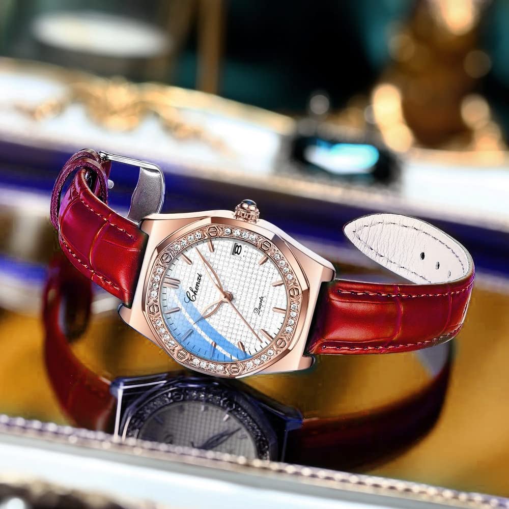Elegant Women's Quartz Watch with Genuine Leather Strap - Lightweight Fashion Watch in Classic Red Color, Perfect Gift for Women | Ideal for Office, Date Night & Special Occasions