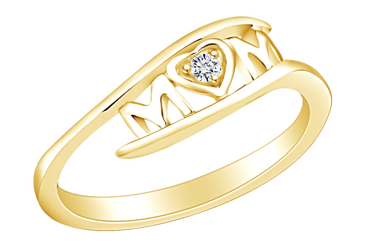 14K Gold Over Sterling Silver Heart Promise Ring for Mom - White Cubic Zirconia Jewelry Gift for Women, Anniversary, Valentine's Day & Special Occasions