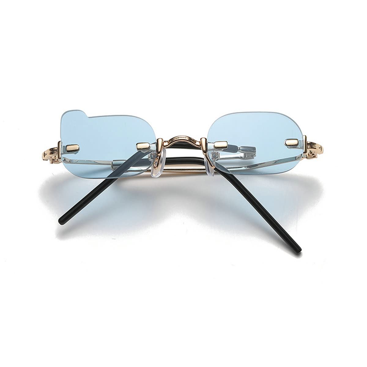 Stylish Small Sunglasses for Women & Men - 2022 Fashion Rimless Metal Folding Sun Glasses | Perfect for Outdoor Activities, Beach, Driving & Summer Vacations