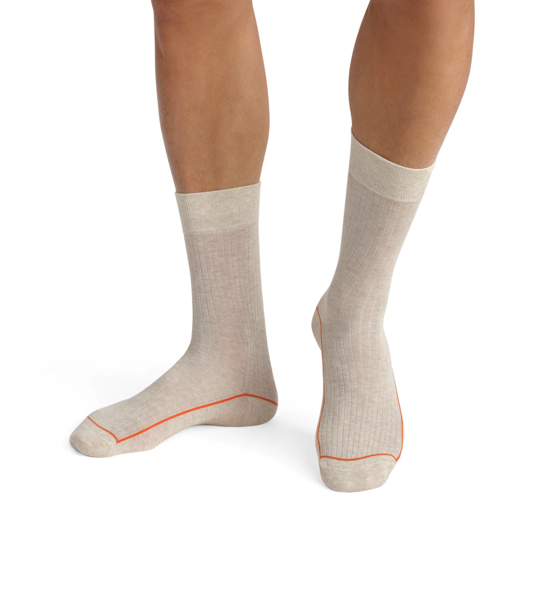 Men's Ribbed Cotton Socks Beige with Colored Trim - Comfortable Casual Wear for Everyday, Office & Travel