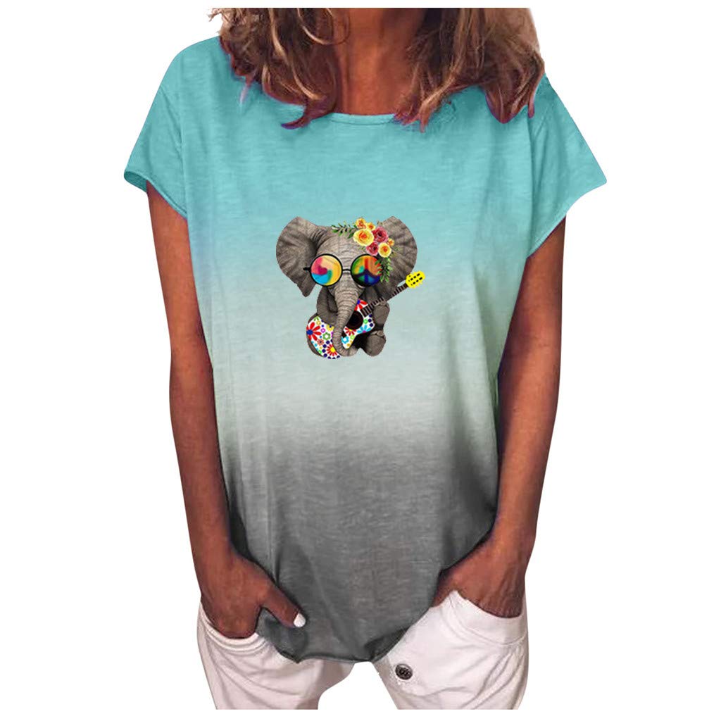 Sunflower Print Short Sleeve O-Neck Blouse for Women - Gradient Color Fashion T-Shirt & Casual Tops - Perfect for Summer Outfits, Office Wear & Date Night Dresses