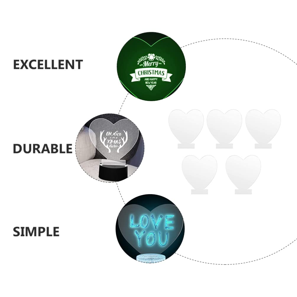 5Pcs Clear Acrylic Light Plates for LED Signs - Heart Shaped Transparent Cast Boards with Neon Marker Lights - Perfect for DIY Home Decor, Wedding Centerpieces, and Cafe Signage