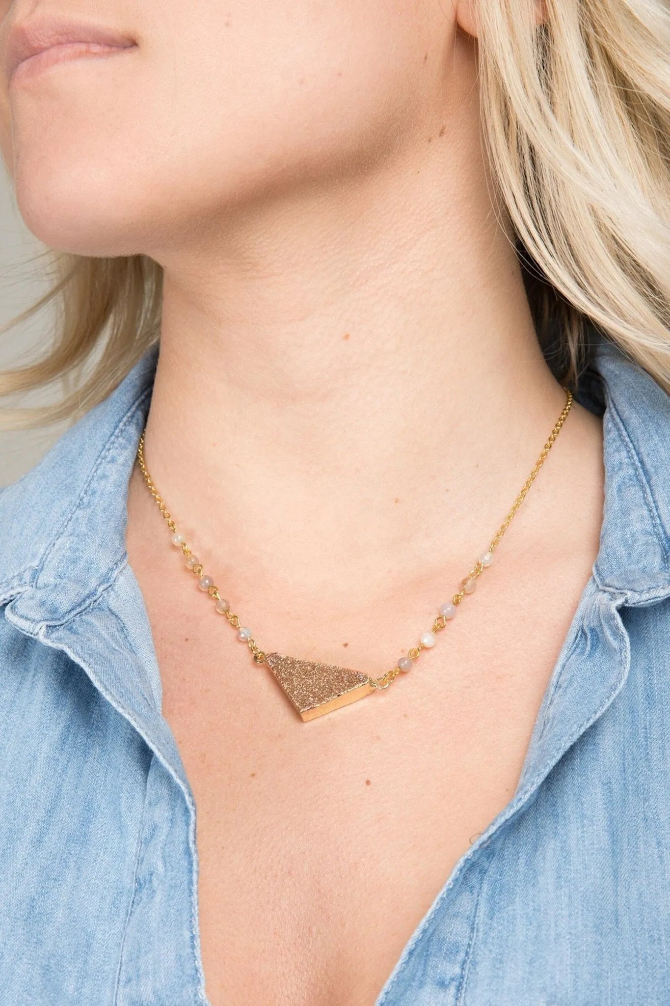 Druzy Triangle Pendant Necklace for Women - Elegant Boho Crystal Jewelry for Everyday Wear & Special Occasions