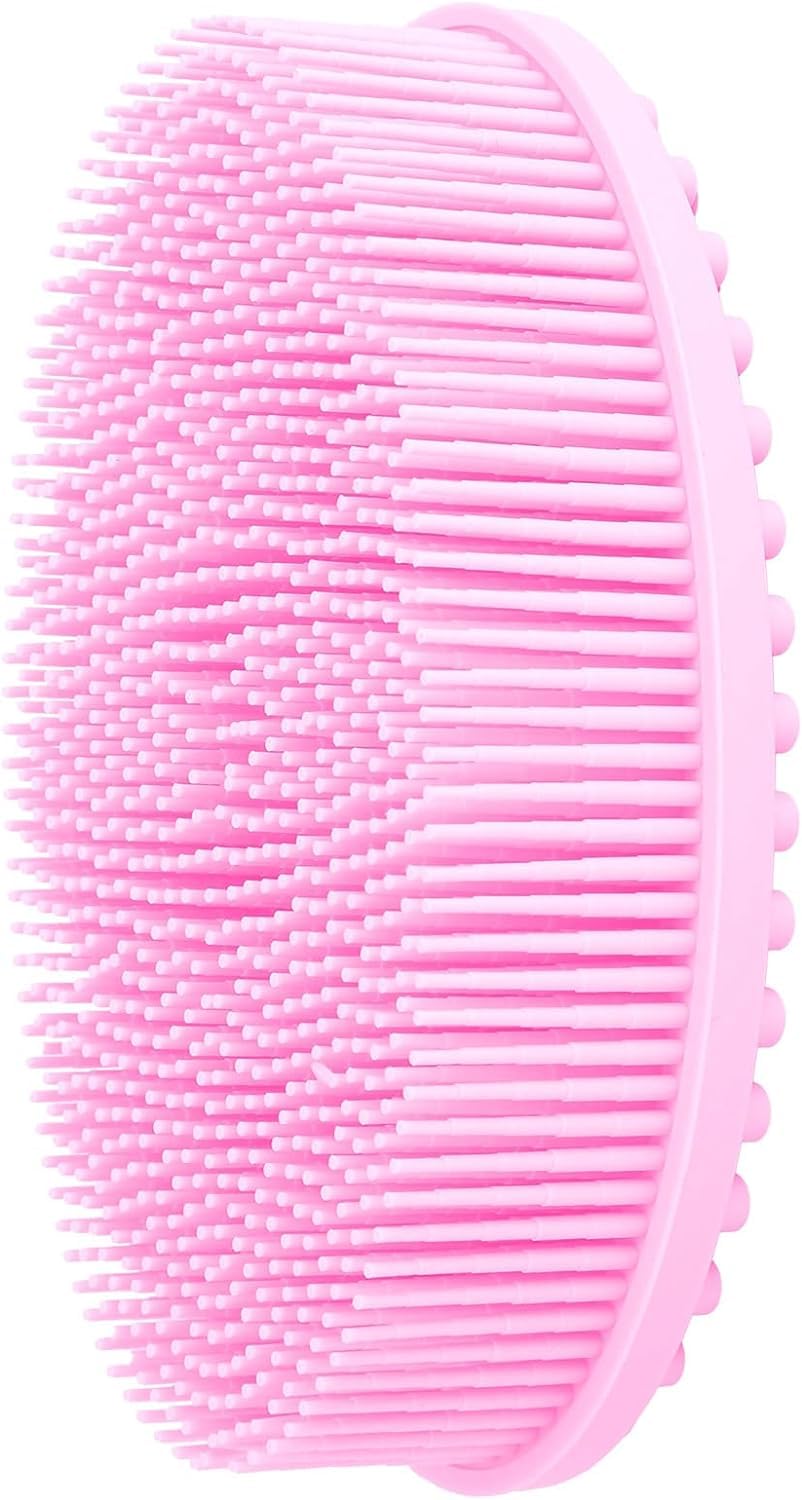 Homaxa Hygienic Silicone Shower Cleaning Brush - Double Sided Shower Scrubber for Bathroom & Tile Cleaning - Portable Hair Brush for Baby & Adult (Pink) | Perfect for Shower, Bathtub & Household Cleaning