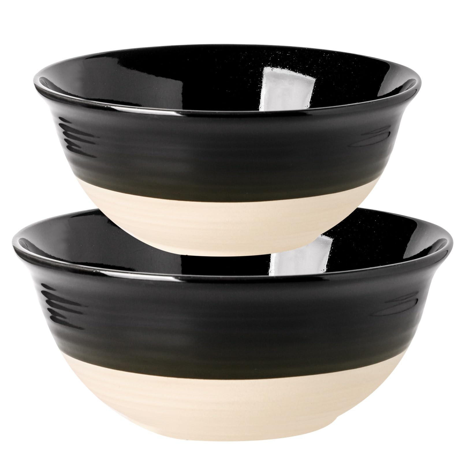 Hasense 2-Piece Large Porcelain Mixing Bowl Set - 2.1 Qt & 1.5 Qt Kitchen Mixing Bowls for Baking, Cooking, Salad Prep - Microwave & Dishwasher Safe Nesting Serving Bowls - Perfect for Meal Prep, Entertaining & Family Dinners - Black