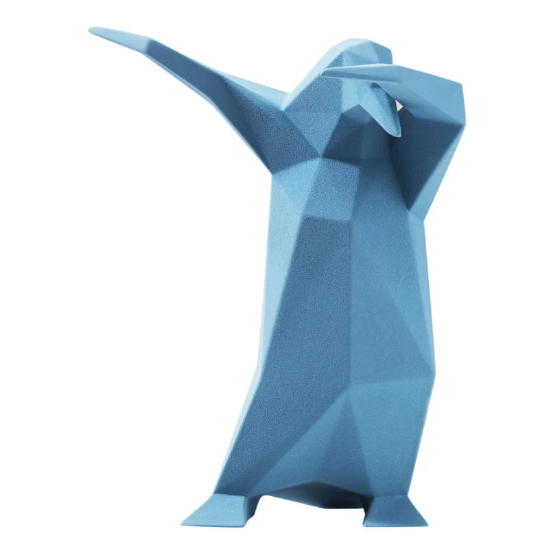 Handcrafted Glossy Blue Penguin Sculpture - Elegant Home & Office Decor for Winter & Holiday Gifts