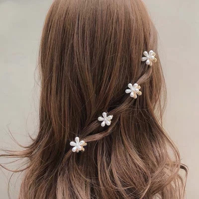 Ahoney Pearl Hair Clips with Daisy Flowers - Small Claw Bangs Clips for Women & Girls | Korean Hair Accessories for School, Work & Special Occasions