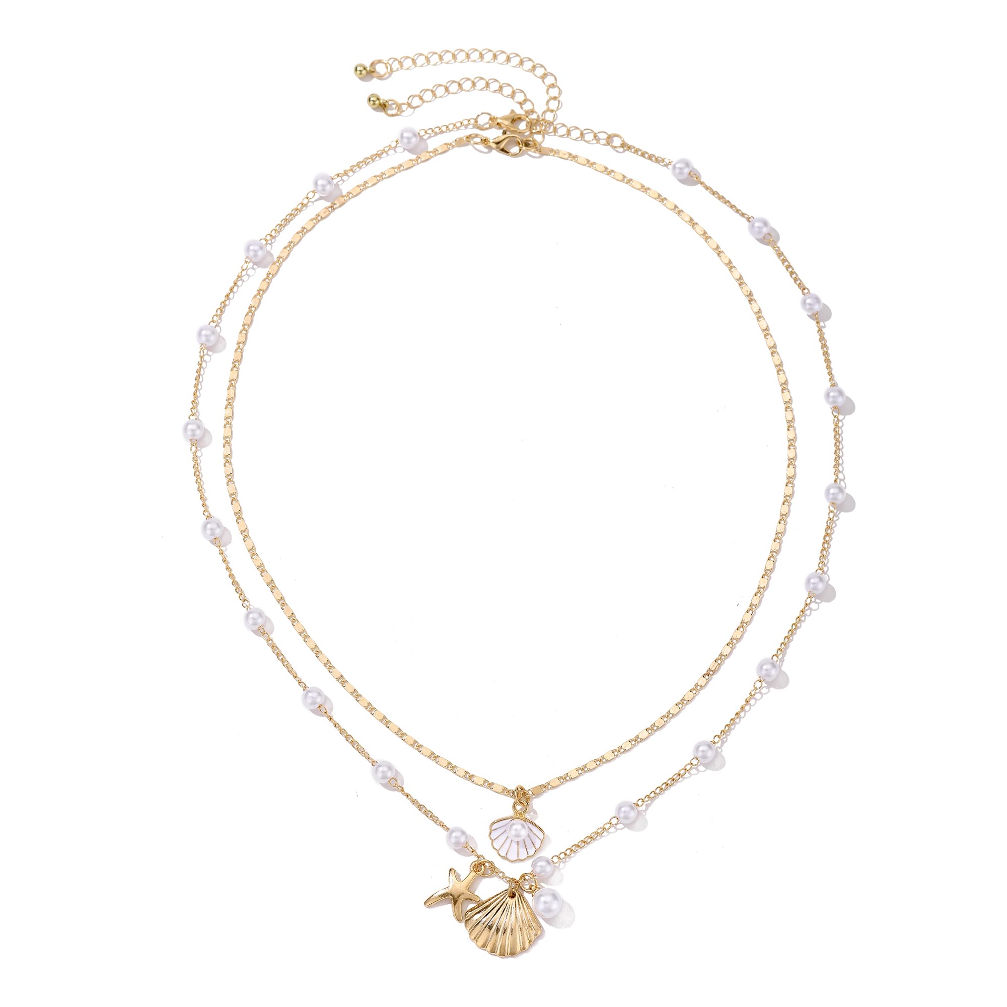 Bohemian Layered Shell Necklace for Women - Pearl, Starfish & Seashell Pendant Choker - Beach Jewelry Gift for Summer Vacation, Bridal Shower, Bachelorette Party & Coastal Fashion Accessory