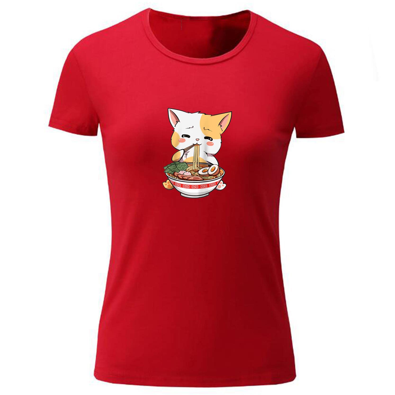 Women's Cute Ramen Cat Japanese Anime Graphic T-Shirt - Kawaii Fashion for Casual Wear & Cosplay