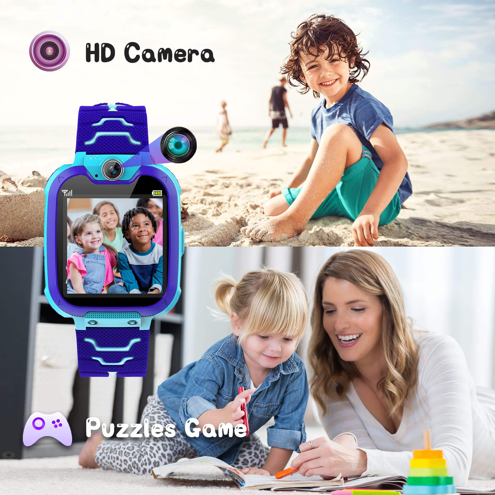 JUBUNER Kids Smart Watch for Boys & Girls - 37-in-1 Multi-Function Smartwatch with Camera, Games, SOS Alarm, Video, Music & Calculator | Perfect Christmas & Birthday Gift for Kids Ages 3-16 | Great for School, Outdoor Activities & Parent-Child Communication