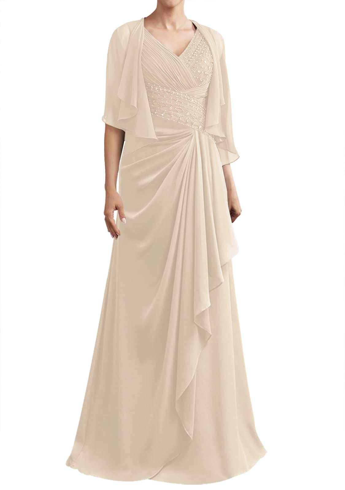 Elegant Mother of The Bride Dress with Jacket - Women's Long Chiffon Formal Evening Gown for Wedding Guest - Perfect for Church Ceremonies, Receptions & Special Occasions