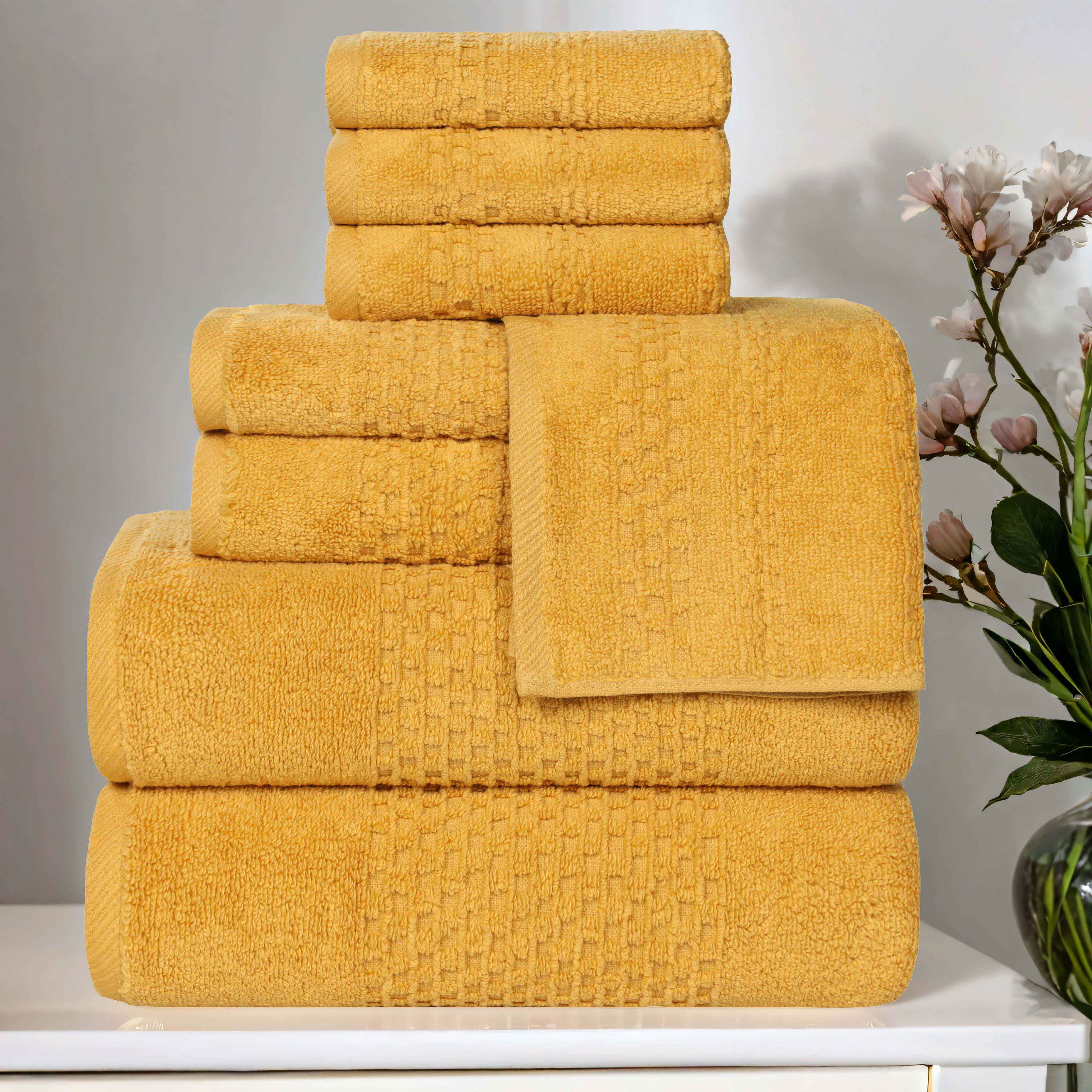 Playa Zero Twist Cotton Solid Waffle Textured 8-Piece Bath Towel Set | Soft & Absorbent | Perfect for Beach, Pool, Spa & Home Use