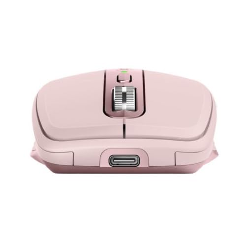 Logitech MX Anywhere 3 Wireless Mouse - Compact Ergonomic Design, 4000 DPI, Bluetooth/USB - Rose Pink + 4-Port USB Hub Bundle - Perfect for Travel, Office & Home Workspace