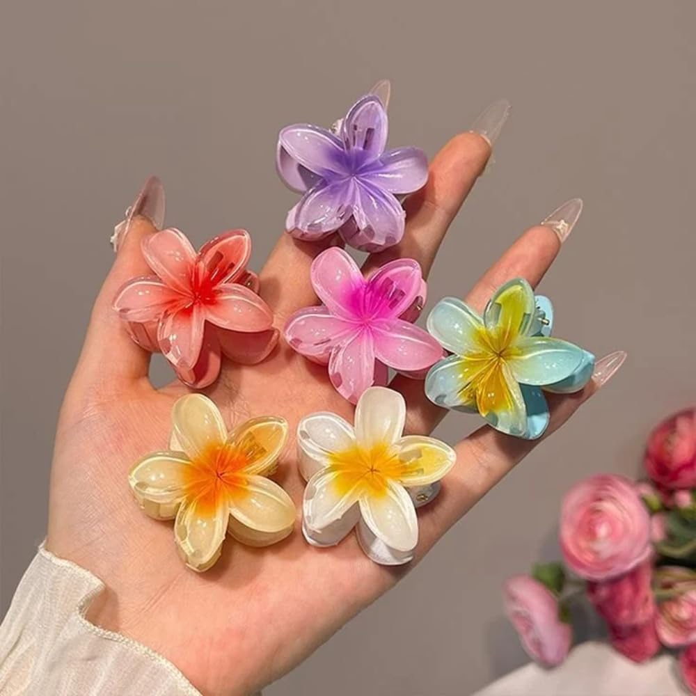 RSJ TRADERS - 6 Pack Stylish Small Flower Hair Claw Clips for Women & Girls | Colorful Hair Clutcher Jaw Clips | Perfect for School, Work, Parties & Everyday Hairstyles
