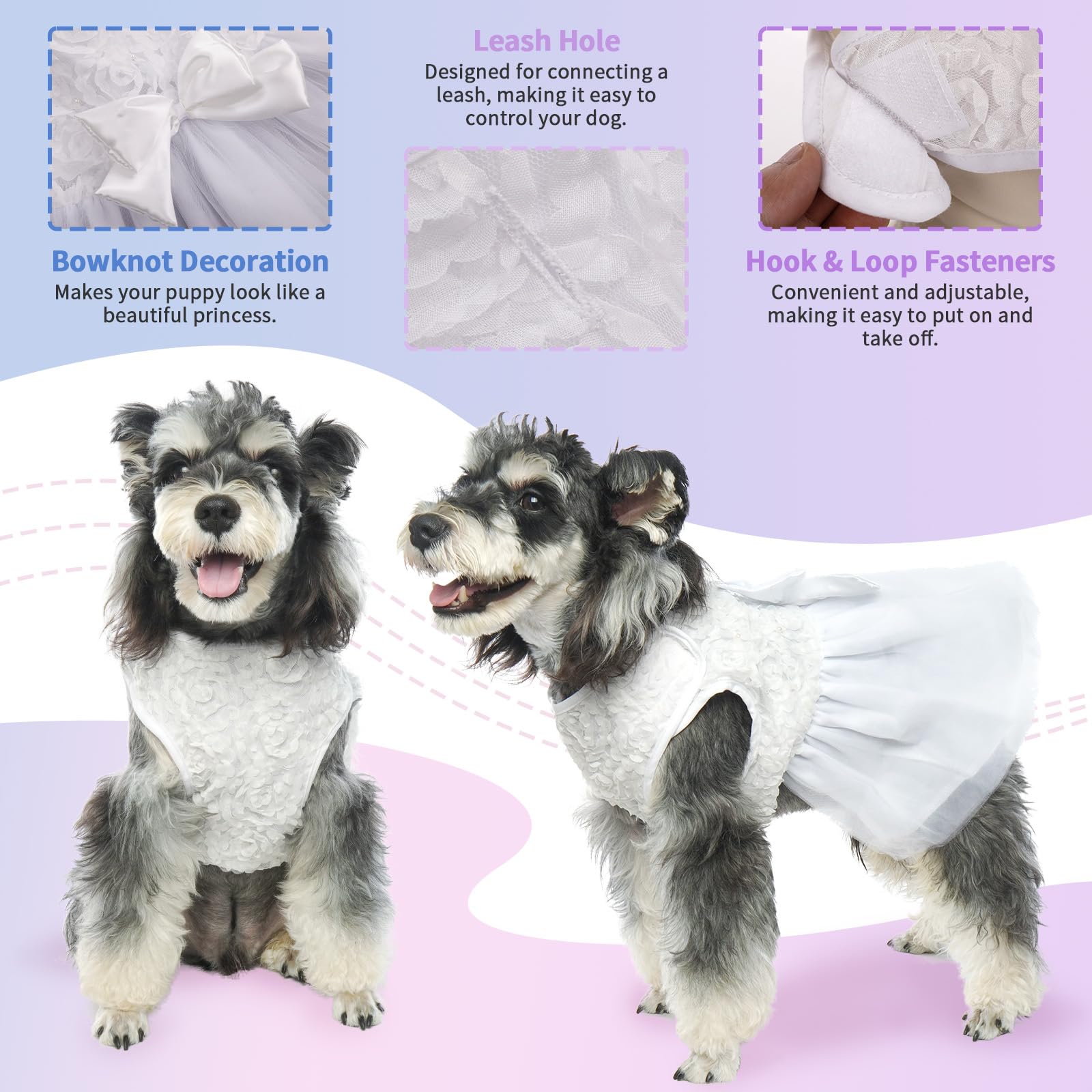 QBLEEV White Lace Dog Wedding Dress with Bowknot - Medium Size XXL Flower Girl Tutu Skirt for Puppy Bride Costume & Birthday Princess Attire | Perfect for Pet Weddings, Birthday Parties & Special Occasions