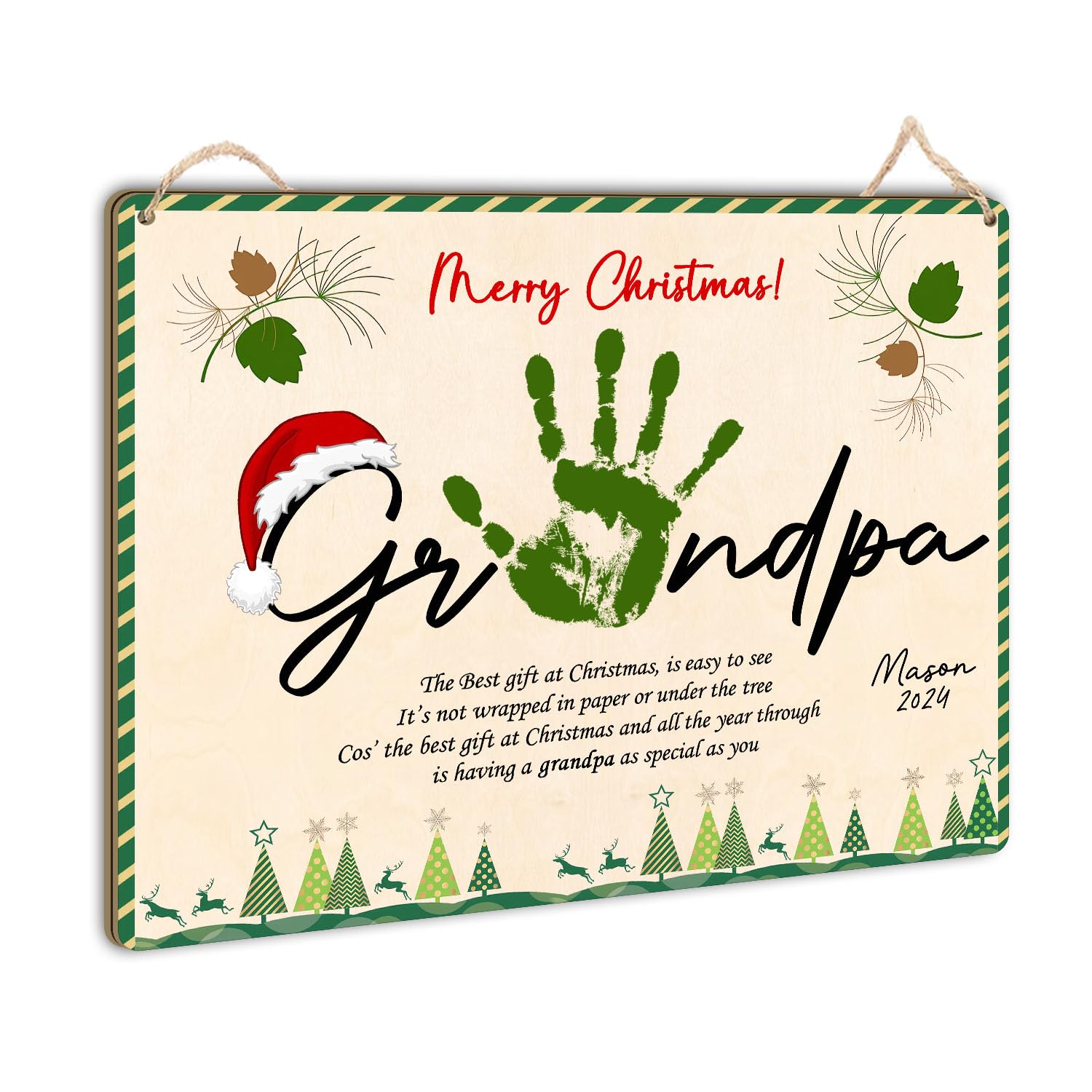 Christmas Handprint Poem Craft - DIY Keepsake Card for Grandpa, Papa & Grandfather - Baby Toddler Memory Gift - Winter Preschool Activity - Home Decoration - Perfect for PreK, First Christmas & Family Gifts 8x10''