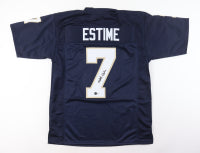 Authentic Audric Estime Autographed Notre Dame Fighting Irish Blue Jersey - Perfect for Collectors, Fans, and Game Day Memorabilia