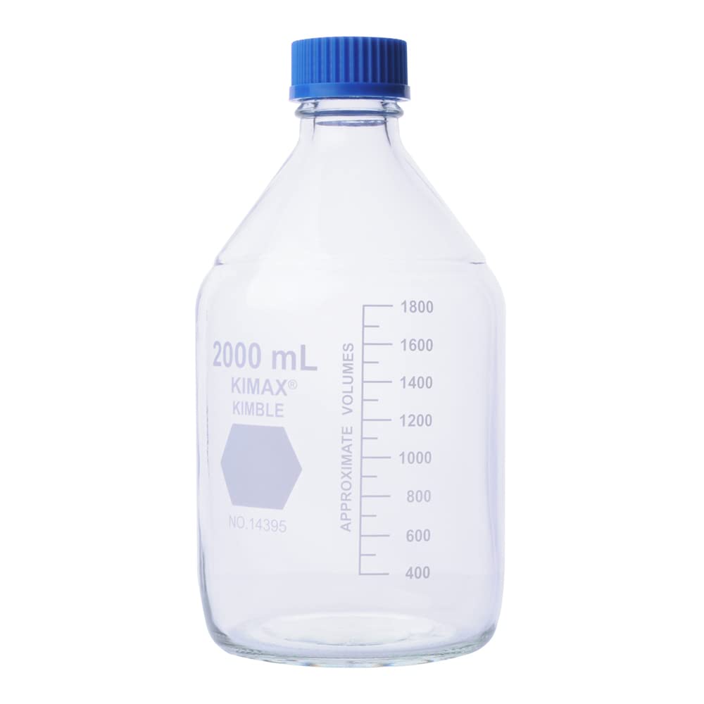 Kimble 14395-5000 Borosilicate Glass GL-45 Media Storage Bottle with Blue Polypropylene Screw Cap - 5 Liter Lab Bottle for Chemical Storage, Media Preparation & Scientific Experiments - Ideal for Laboratories, Research Facilities & Industrial Use