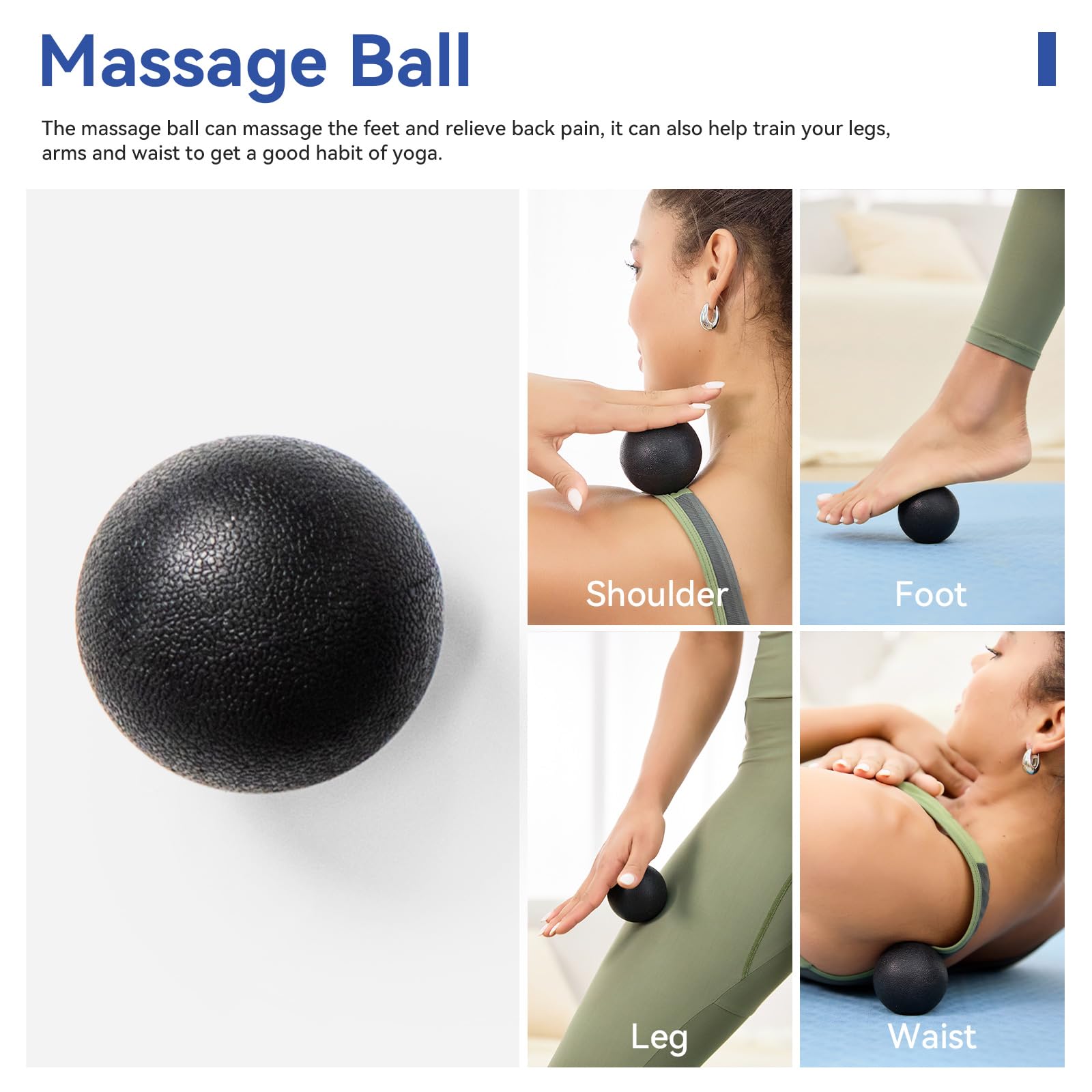 5 in 1 Foam Roller Set - Back Roller Foam, Muscle Roller Stick, Massage Ball & Resistance Band for Physical Therapy, Deep Tissue Massage & Muscle Recovery (Black) - Perfect for Home Gym, Yoga, Pilates & Post-Workout Recovery