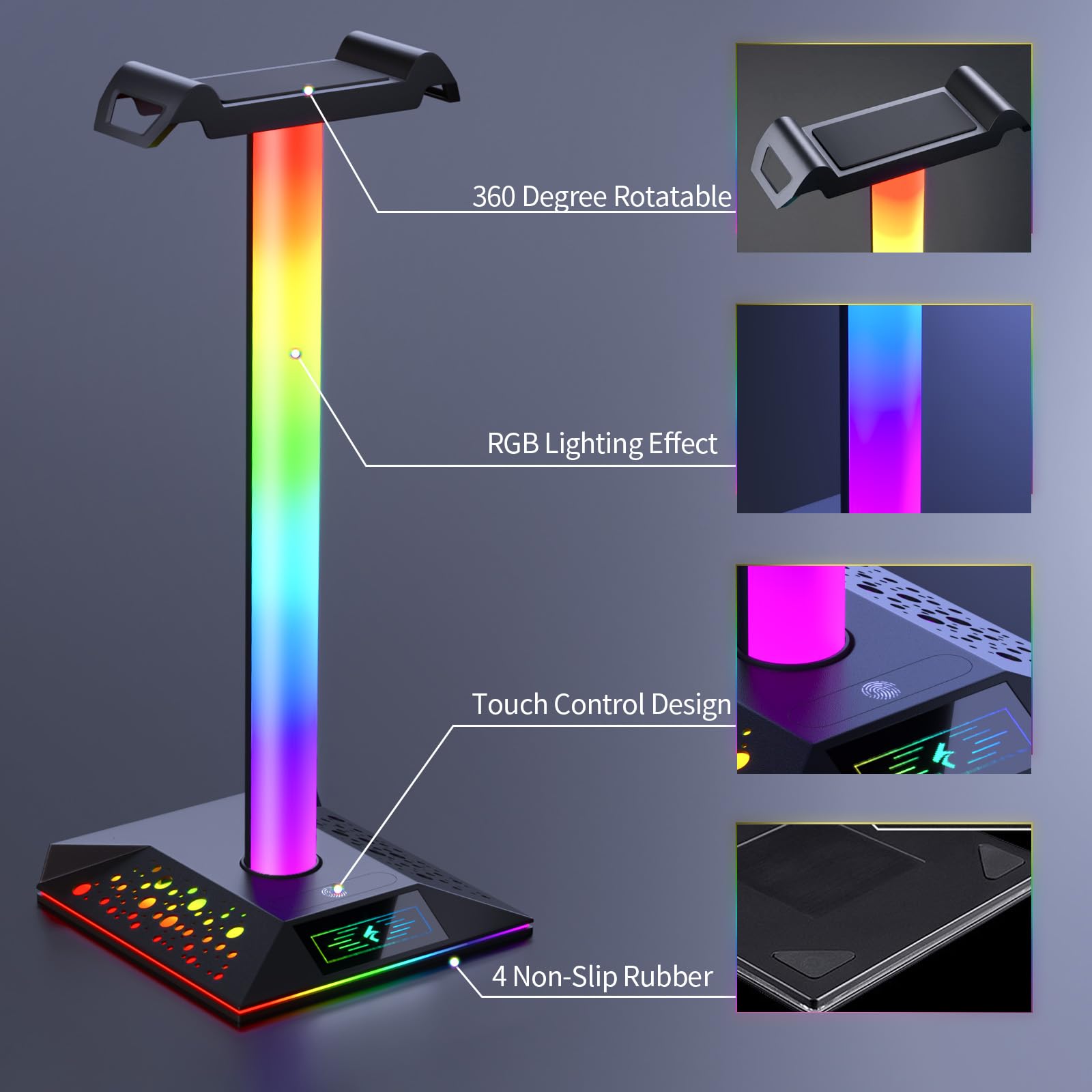 RGB Gaming Headphone Stand with Dual USB Chargers & Cool LED Lights - Premium PC Gaming Accessories for Men, Boys & Gamers - Perfect Headset Holder for Desk Setup, Streaming & Esports Gaming