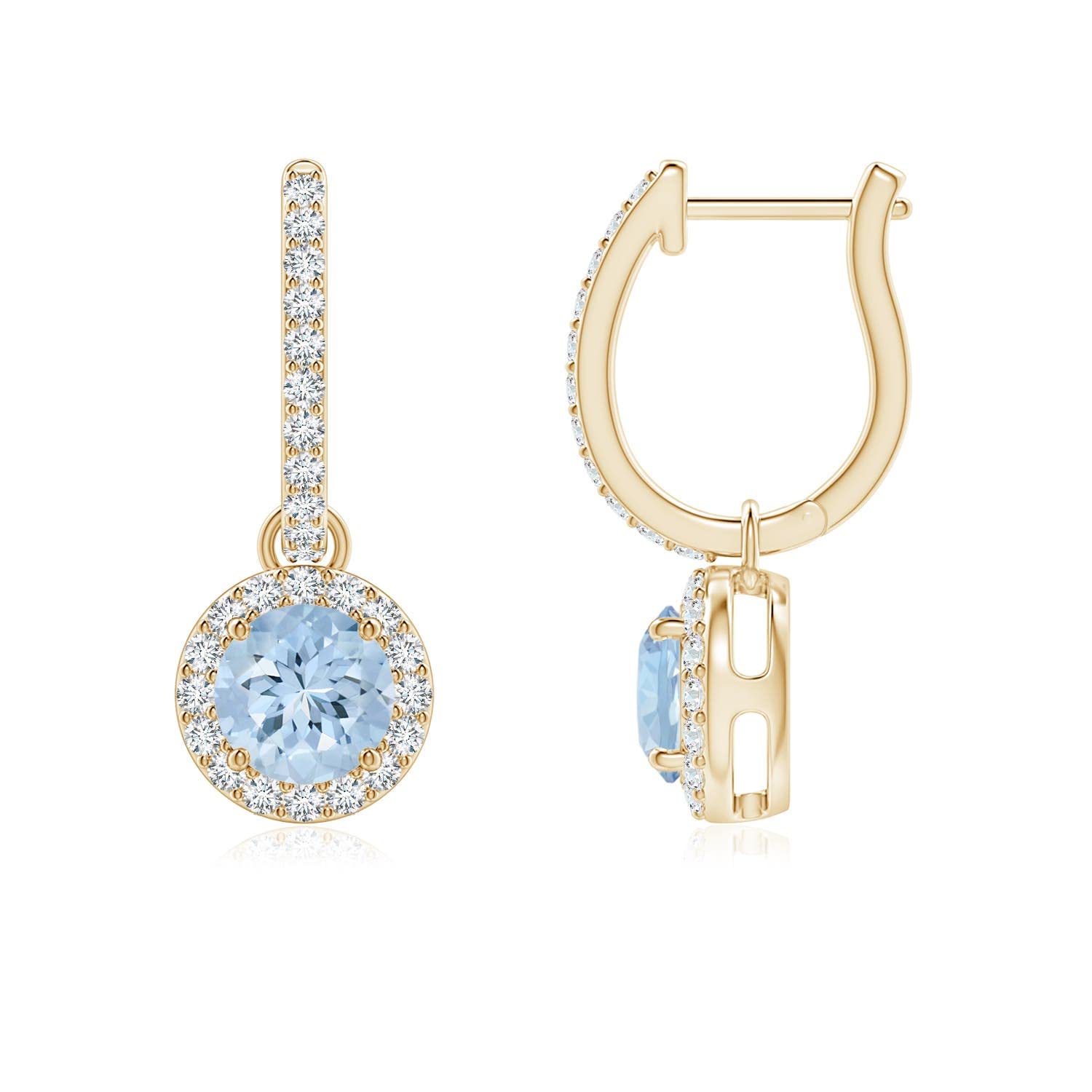 Natural Aquamarine Halo Earrings for Women - 14K Solid Gold/Platinum March Birthstone Jewelry | Elegant Gift for Her, Birthday, Wedding, Anniversary | Perfect for Formal Events, Date Nights & Special Occasions