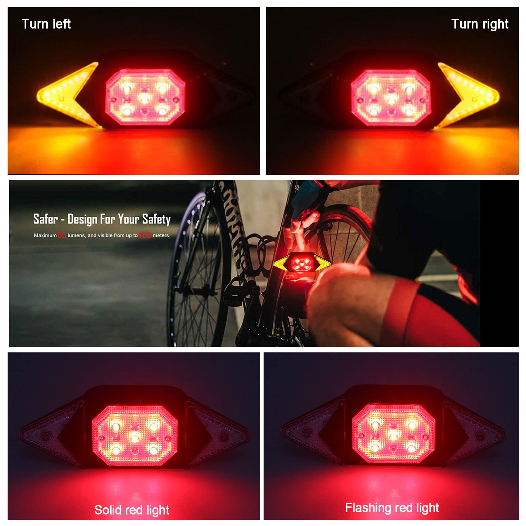 Rechargeable Bike Turn Signals - Waterproof Rear Bicycle Lights for Night Riding Safety | LED Bike Indicators & Accessories 2024 | Perfect for Commuting, Cycling & Urban Night Rides