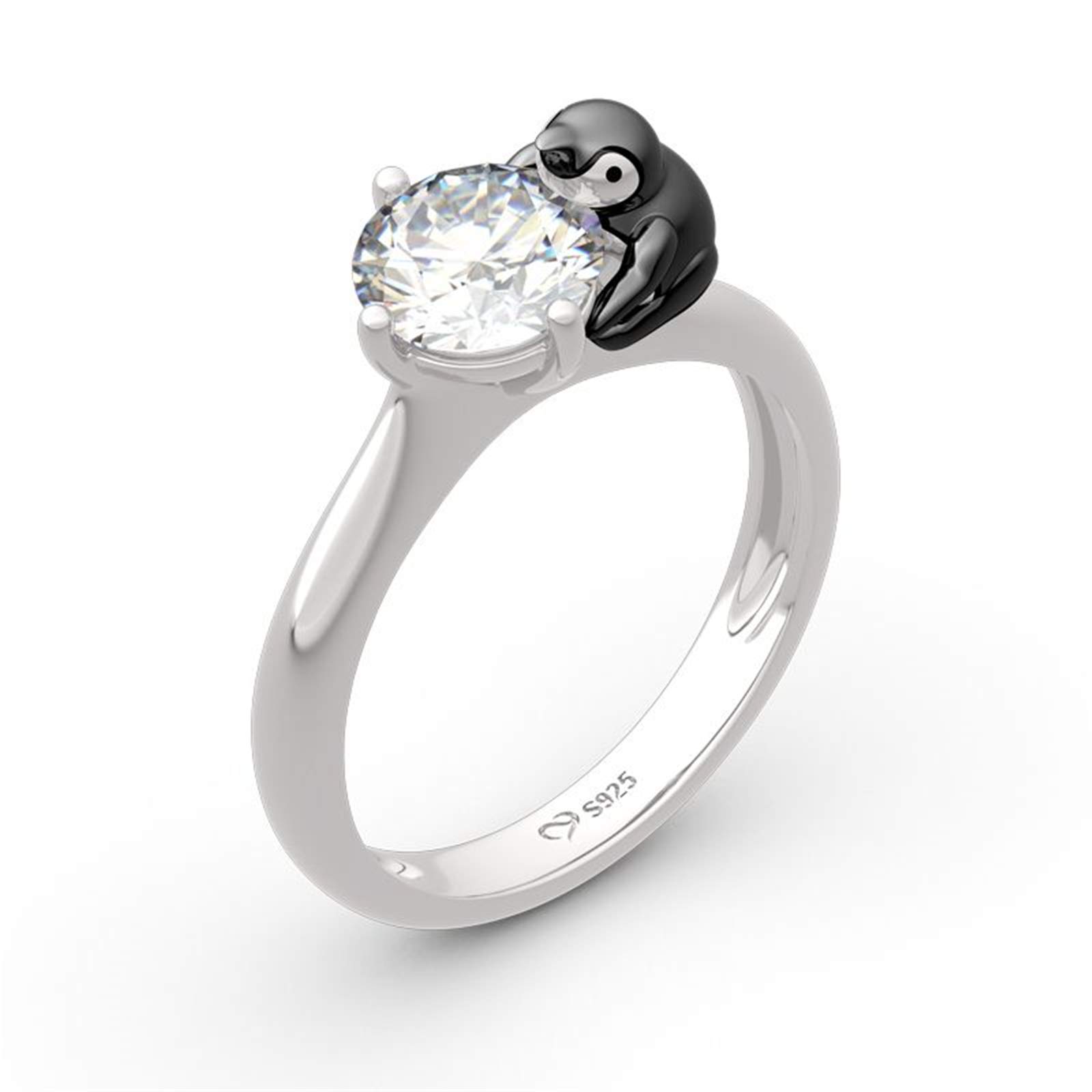 Jeulia Sterling Silver Penguin Round Cut Ring - Elegant Promise, Engagement & Wedding Ring Set for Women with Gift Jewelry Box - Perfect for Anniversary Gifts, Valentine's Day & Special Occasions
