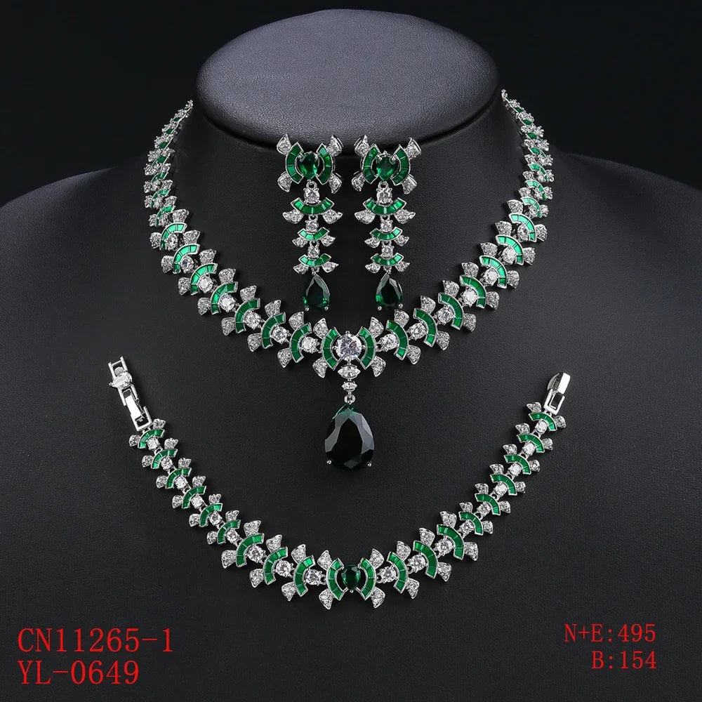 Elegant Cubic Zirconia Jewelry Set - Necklace, Earrings & Bracelet in 4 Colors | Bridal Wedding Jewelry | Perfect for Weddings, Parties & Special Occasions