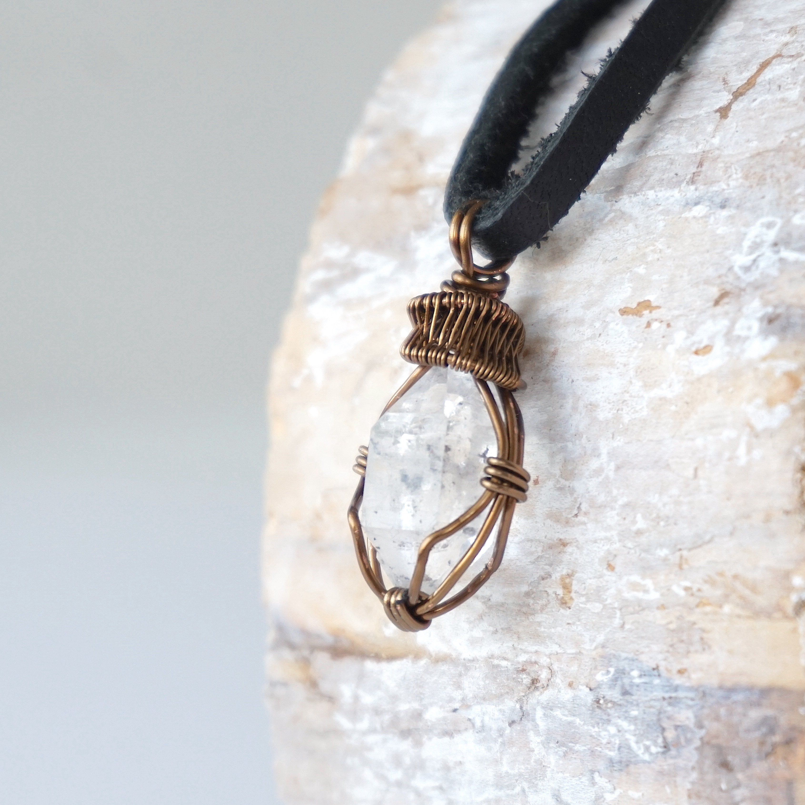 Men's Herkimer Diamond Pendant in Antique Bronze - Elegant Necklace for Gifts, Weddings & Special Occasions