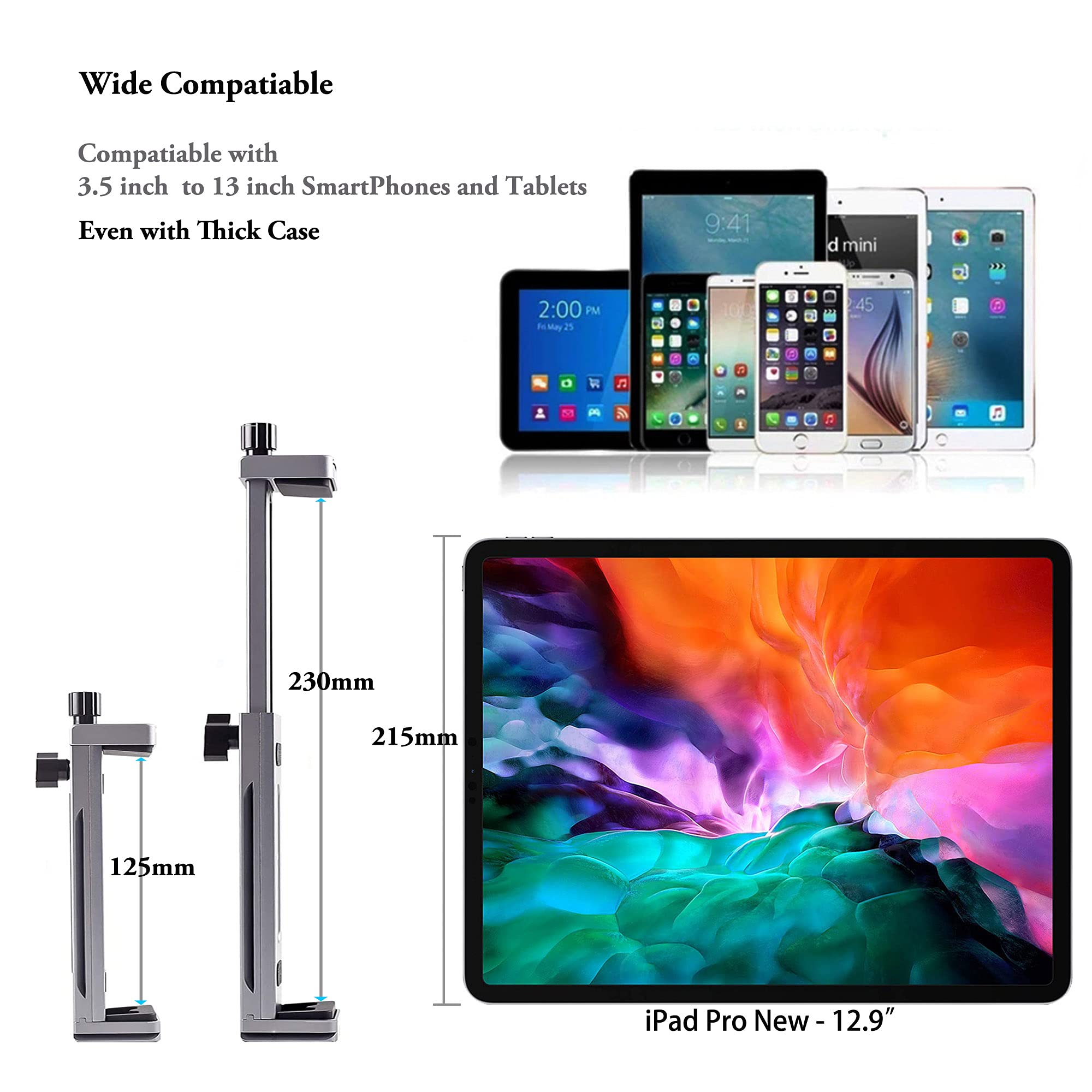Universal Aluminum Tripod Mount Adapter with Cold Shoe & Bluetooth Shutter - Compatible with iPad Pro 12.9/11/10.5, iPad Air/Mini, Surface, Galaxy Tab & 3.5-13.5