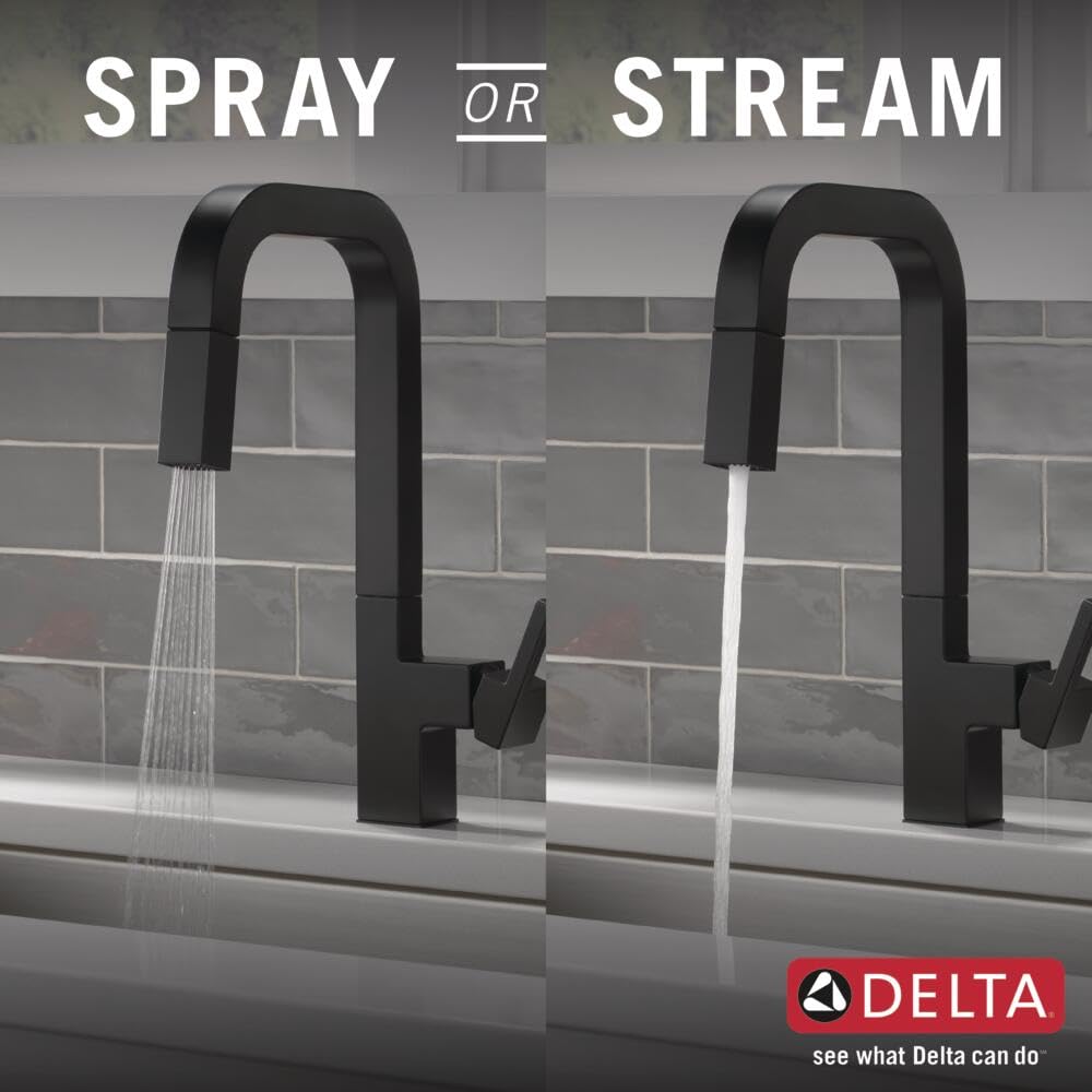 Delta Matte Black Single Hole Kitchen Faucet with Pull Down Sprayer - Modern 19825LF-BL for Kitchen Sink, Perfect for Cooking, Washing Dishes & Food Prep
