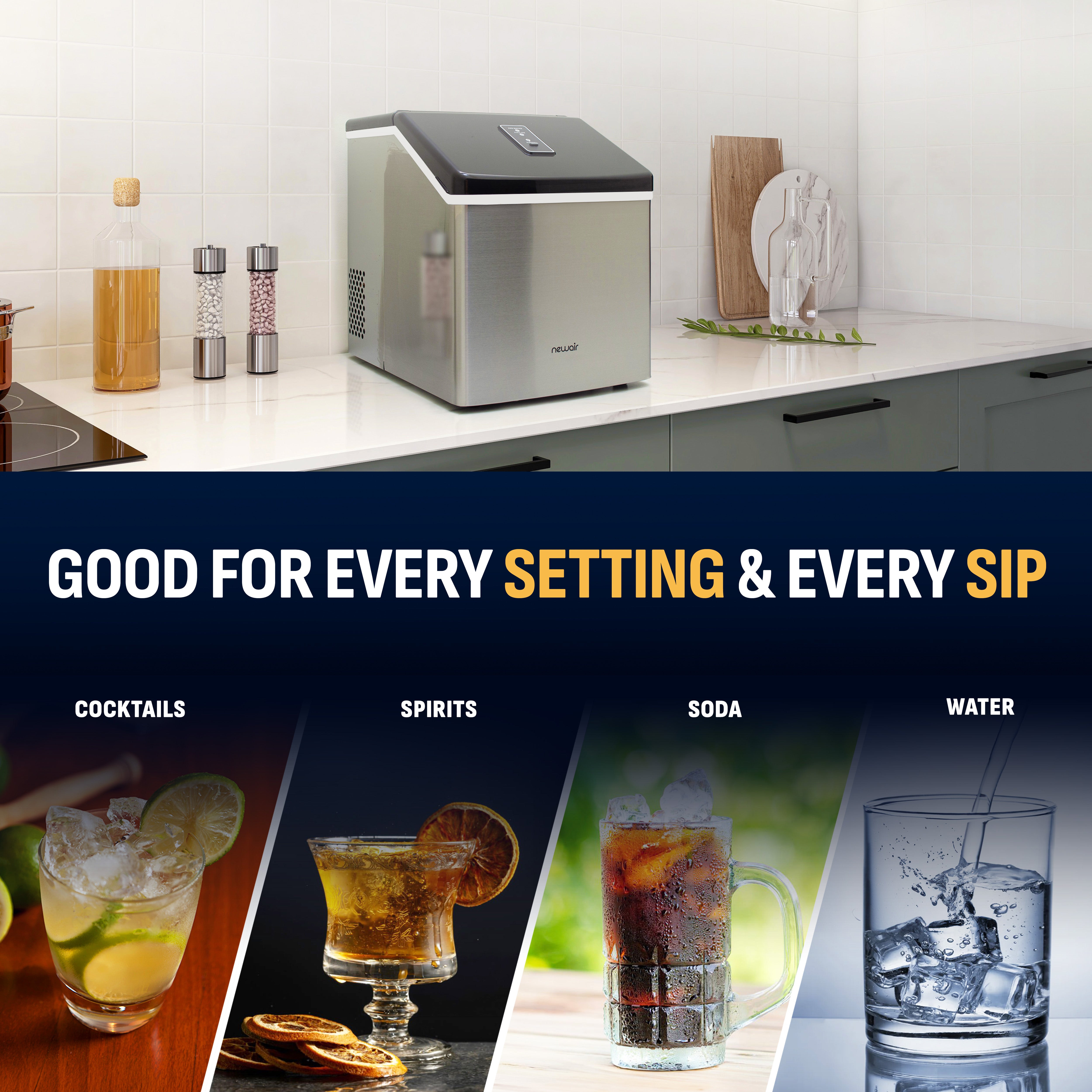 Newair® Stainless Steel Countertop Ice Maker - 40 lbs/Day, Fast & Clear Ice Cubes for Home, Office, Party & Outdoor Use