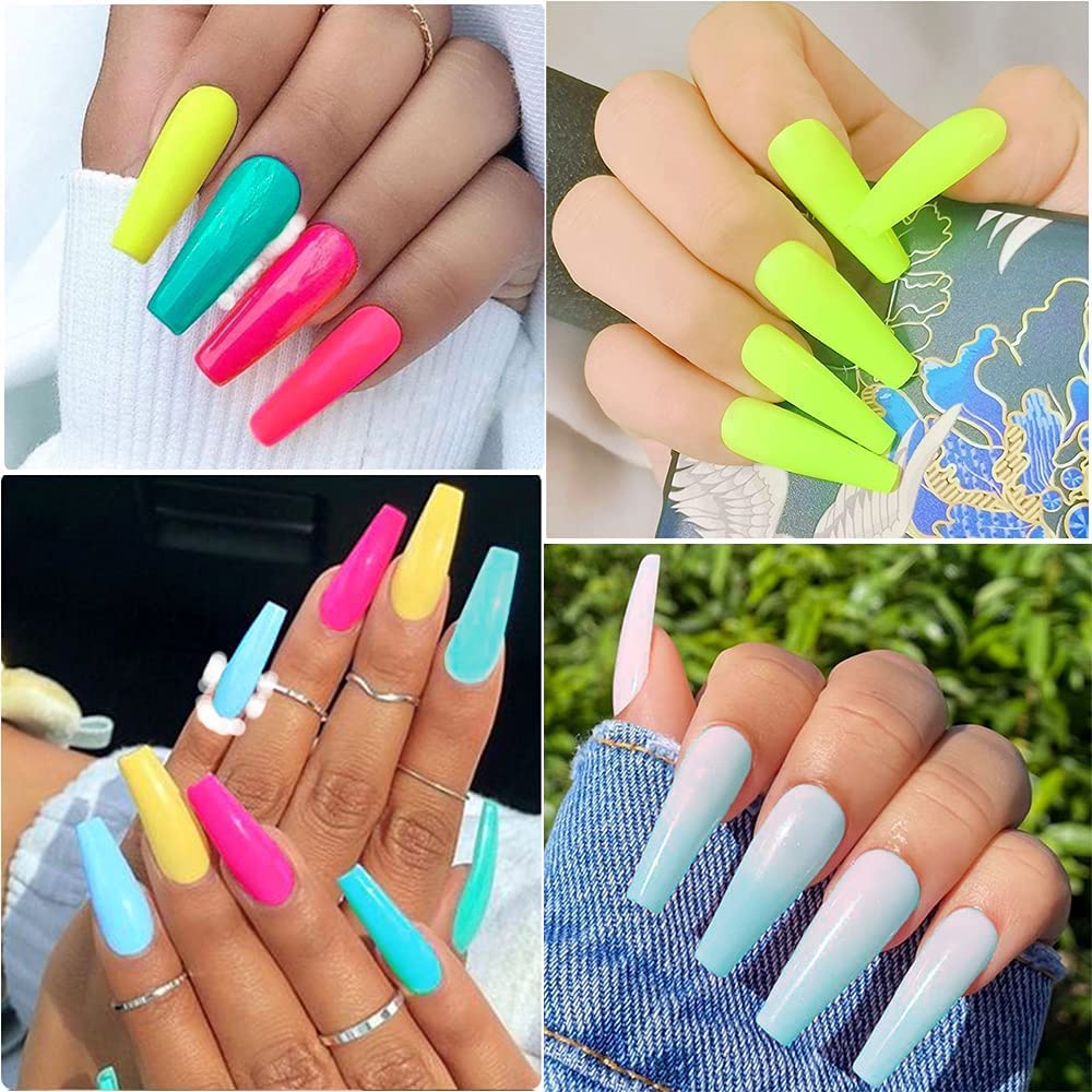 GFF Colorful Long Coffin Press On Nails - 100Pcs Ballerina Fake Nails with Full Cover Acrylic Tips for DIY Nail Art & Salon Use - Perfect for Parties, Weddings, and Special Occasions