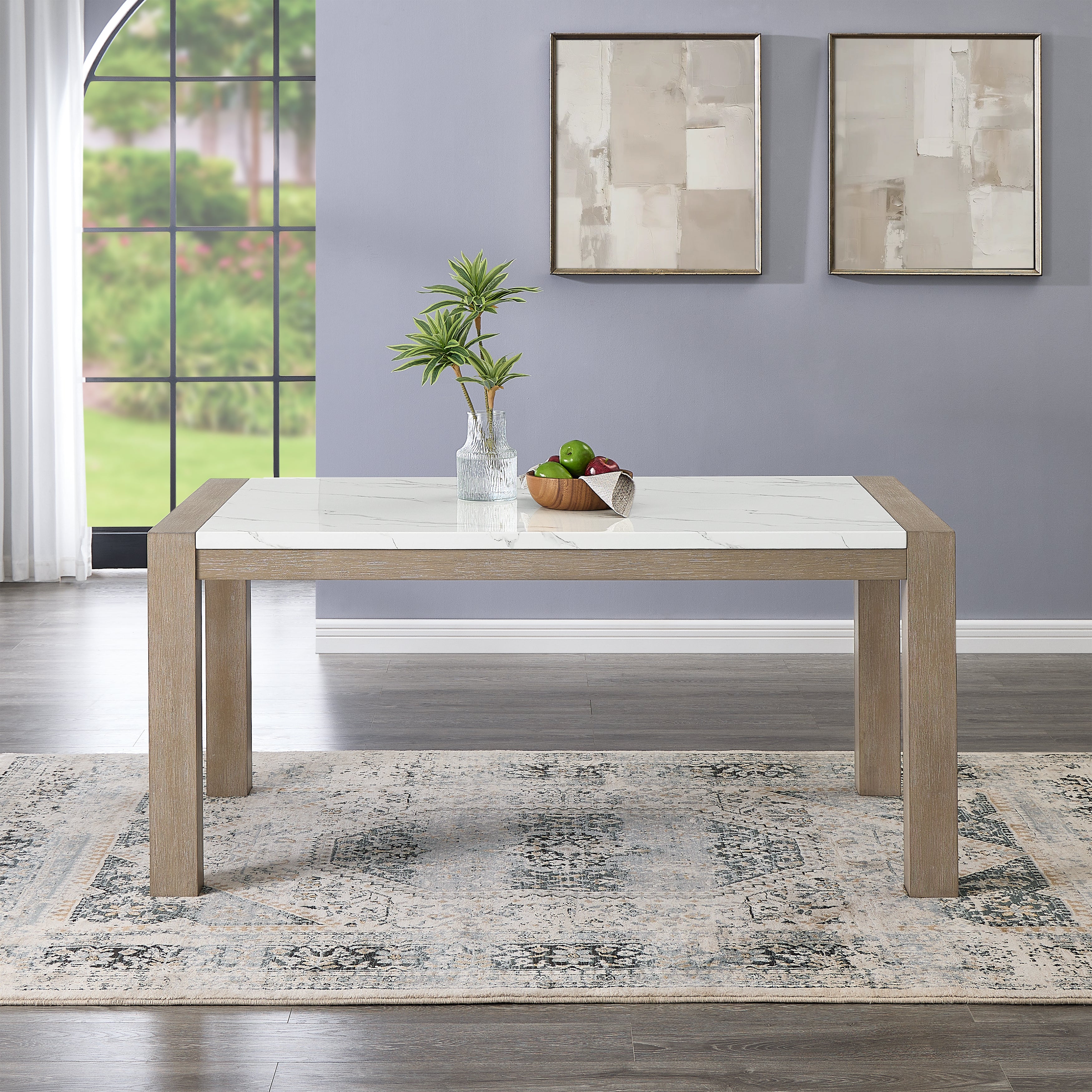 Roundhill Furniture Zelalle 7-Piece Dining Set - White Wired Brushed Finish Table with 6 Chairs | Perfect for Kitchen, Dining Room & Small Space Entertaining