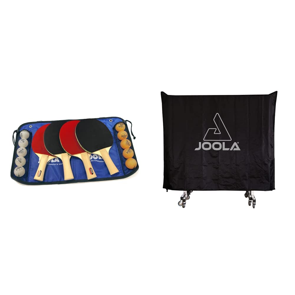 JOOLA Premium Table Tennis Set with 4 Paddles, 10 Balls & Carrying Case - Indoor/Outdoor Ping Pong Equipment for Family Fun | Includes Waterproof Table Cover for Folding & Flat Tables - Perfect for Backyard, Basement & Game Room Entertainment