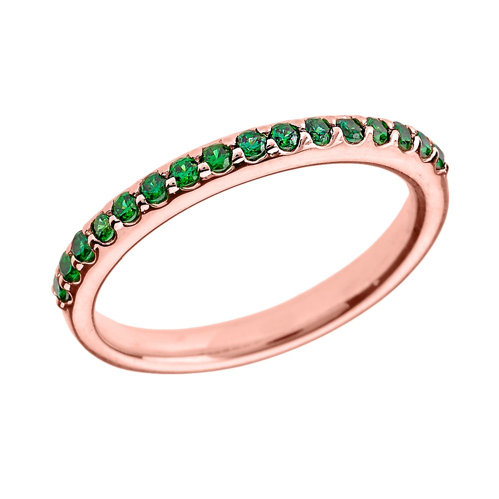 14K Rose Gold Stackable Green Cubic Zirconia Wedding Band Ring for Women - Perfect for Bridal, Anniversary, and Everyday Elegant Jewelry