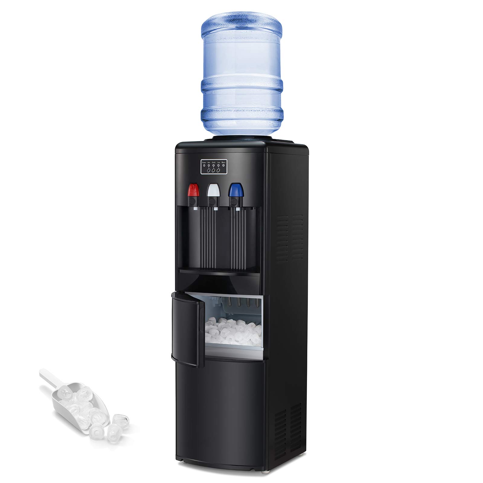 Antarctic Star 2-in-1 Water Cooler Dispenser with Built-in Ice Maker - Hot & Cold Top Loading 3-5 Gallon Bottle Water Dispenser | 27LBS/24H Ice Production | Child Safety Lock | Perfect for Home, Office & Kitchen Use (Black)