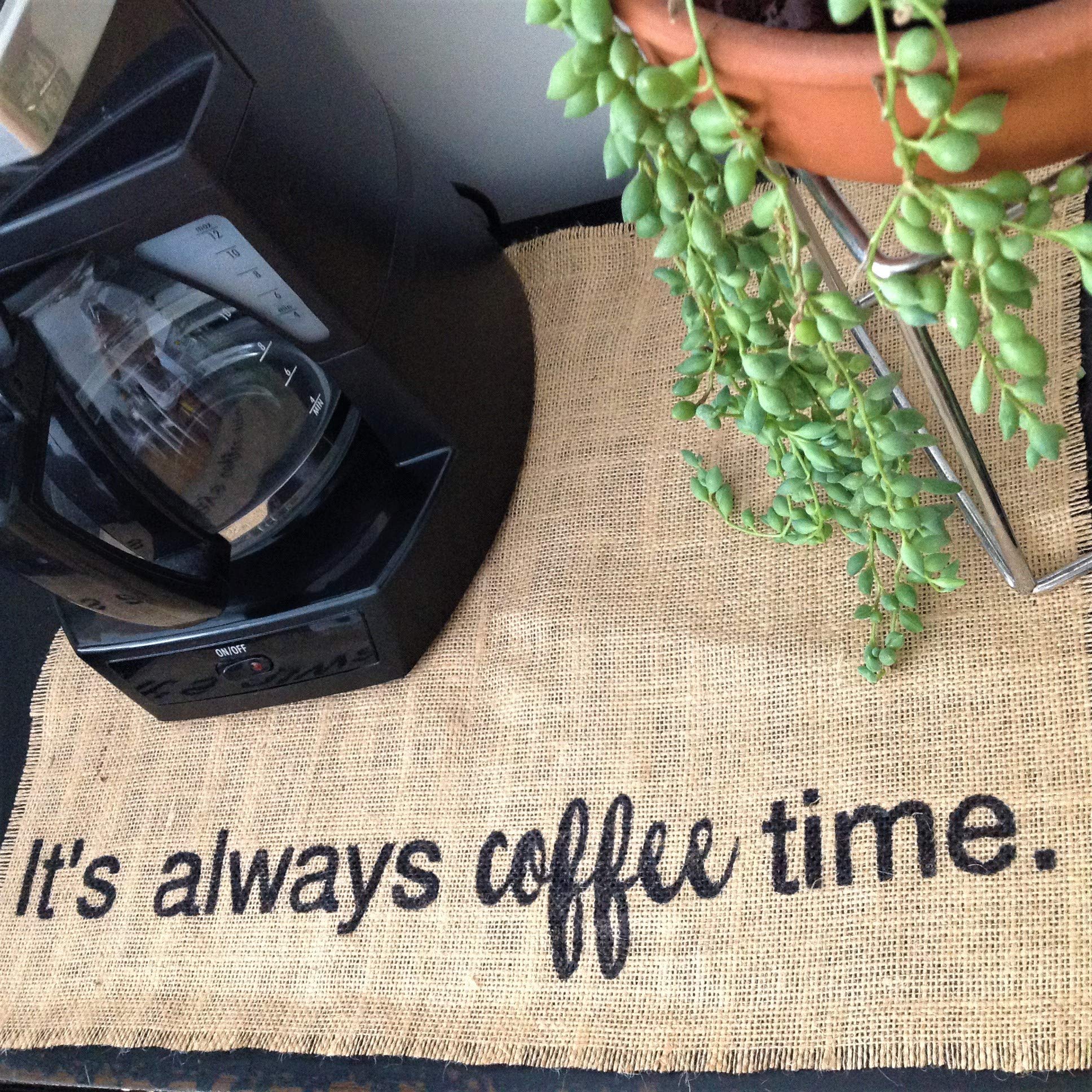 Rustic Burlap Coffee Maker Mat - Keurig Placemat, Coffee Bar & Farmhouse Decor, Non-Slip Pot Mat - Perfect for Coffee Stations, Kitchen Countertops & Gifts for Coffee Lovers