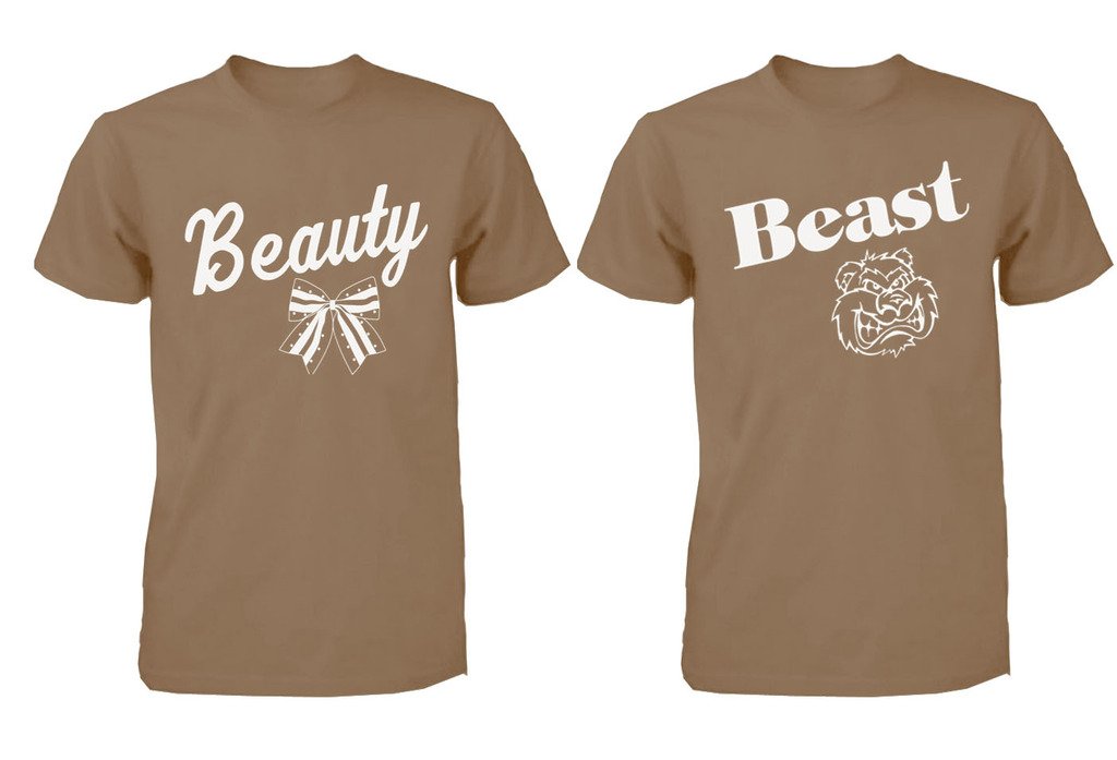 Fasciino Matching Couple T-Shirts - Beauty and the Beast Safari Print - Romantic Couples Outfit for Date Night & Theme Parties