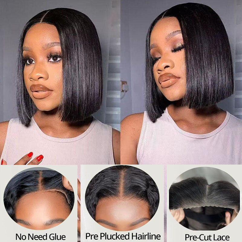 Eullair Short Curly Glueless Bob Wig | Lace Front Human Hair Wigs | Straight & Body Wave Lace Frontal Wig for Women | Perfect for Daily Wear, Cosplay & Special Occasions