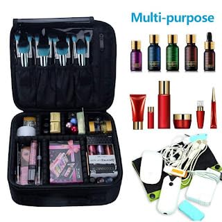 KARMBHUVI Nylon Cosmetic Makeup Organizer Bag - Travel Toiletry Case with Adjustable Compartments (10.2 x 9 x 3.5 Inches) - Perfect for Makeup Storage, Travel Essentials & Beauty Accessories Organization