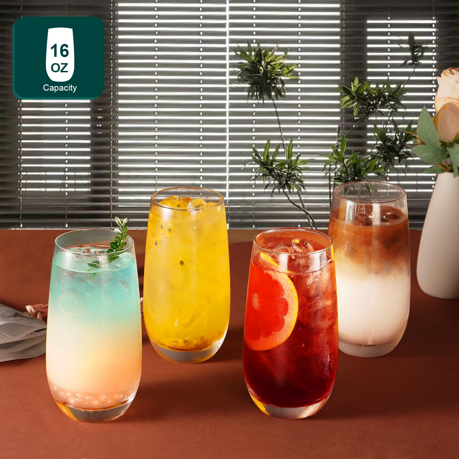 6-Piece Highball Glasses Set - 16 oz Cocktail Glasses for Mojito, Collins & Mixed Drinks - Durable Barware for Home, Parties & Restaurants