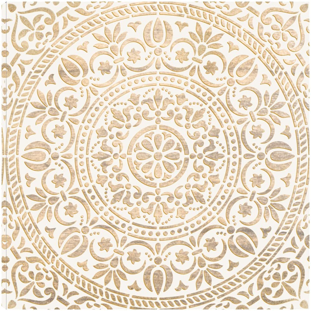 Fine Art Canvas Wall Decor - Ornamental White Gold Abstract Painting by Artist Belle Maison - 22x22 Inch Ready to Hang Canvas Art for Living Room, Bedroom, Office - Perfect for Modern Home & Office Decor
